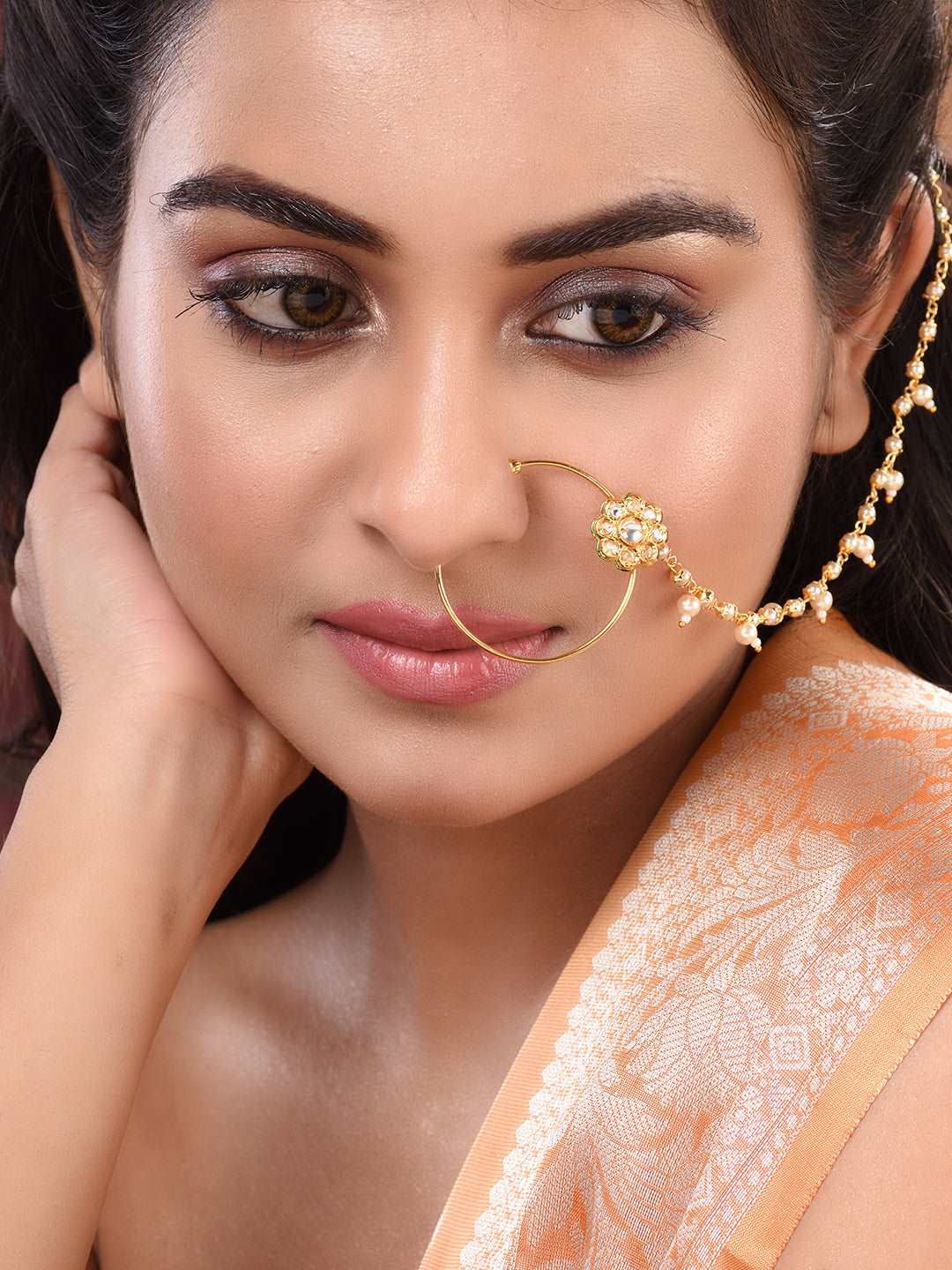 Gold Plated Kundan Embellished Nose Ring, zaveri pearls, sale price rs, sale price, sale gold plated, sale gold, sale, rubans, ring, regular price, priyassi jewellery, kushal's - Saraf RS Jew