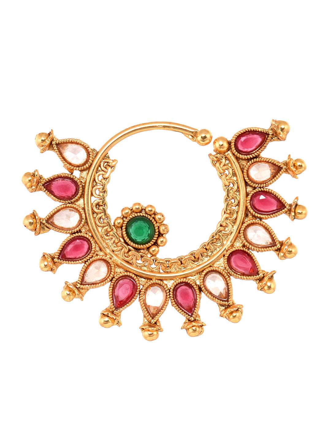 Gold Plated Red Polki Studded Modern Nose Ring, zaveri pearls, sale price rs, sale price, sale gold plated, sale gold, sale, rubans, ring, regular price, priyassi jewellery, kushal's - Saraf 