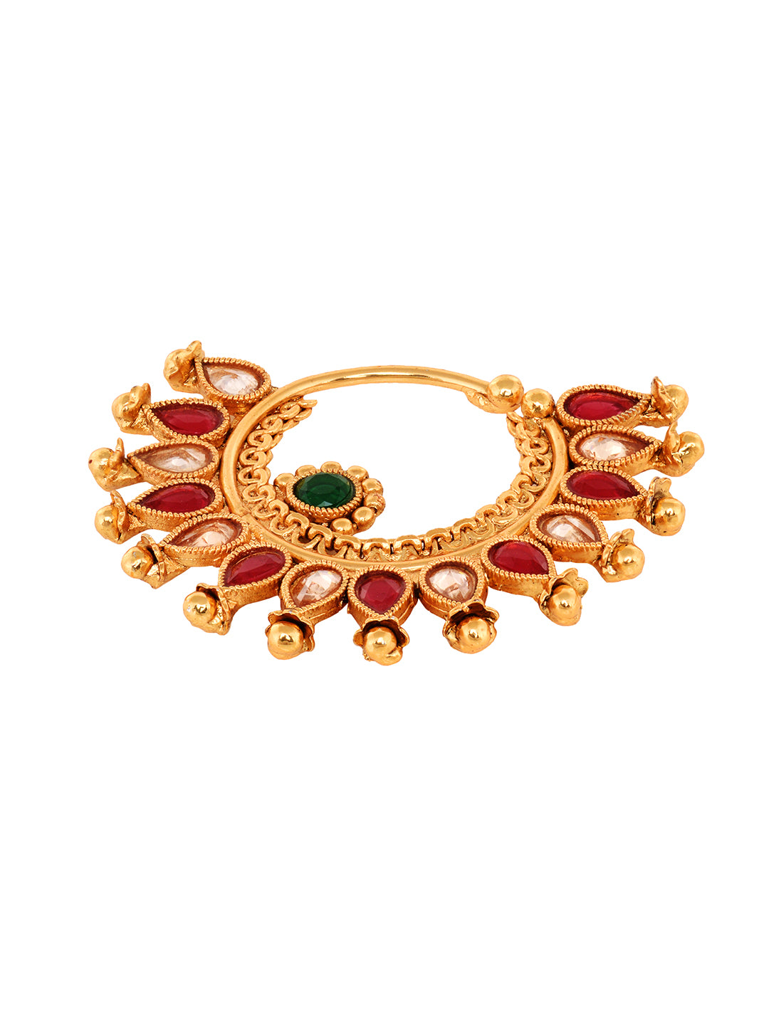 Gold Plated Red Polki Studded Modern Nose Ring, zaveri pearls, sale price rs, sale price, sale gold plated, sale gold, sale, rubans, ring, regular price, priyassi jewellery, kushal's - Saraf 
