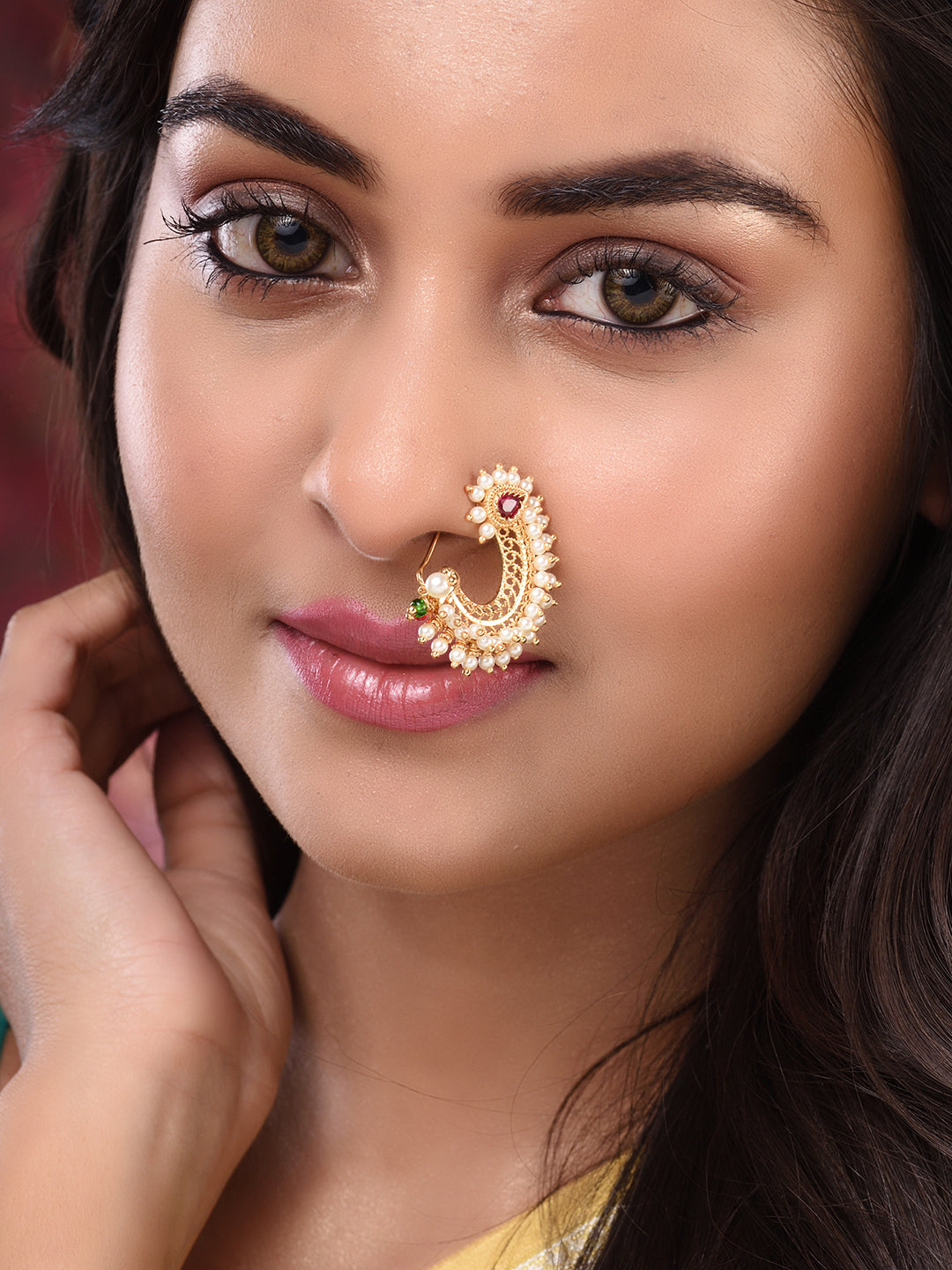 Gold Plated White Pearl Beaded Peshwai Moti Nath, zaveri pearls, sale price rs, sale price, sale gold plated, sale gold, sale, rubans, ring, regular price, priyassi jewellery, kushal's - Sara