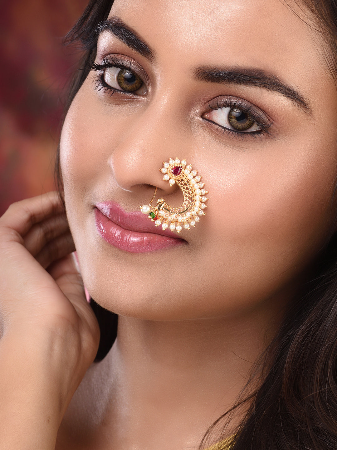 Gold Plated White Pearl Beaded Peshwai Moti Nath, zaveri pearls, sale price rs, sale price, sale gold plated, sale gold, sale, rubans, ring, regular price, priyassi jewellery, kushal's - Sara