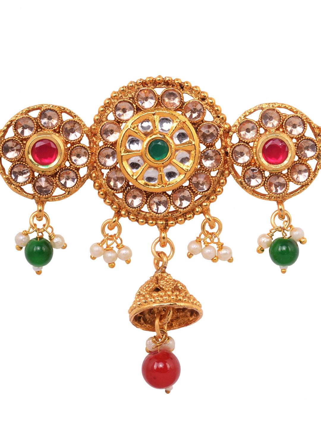 Gold Plated Green Kundan studded jhumar Kamarbandh, zaveri pearls, sale price rs, sale price, sale gold plated, sale gold, sale, rubans, ring, regular price, priyassi jewellery, kushal's - Sa