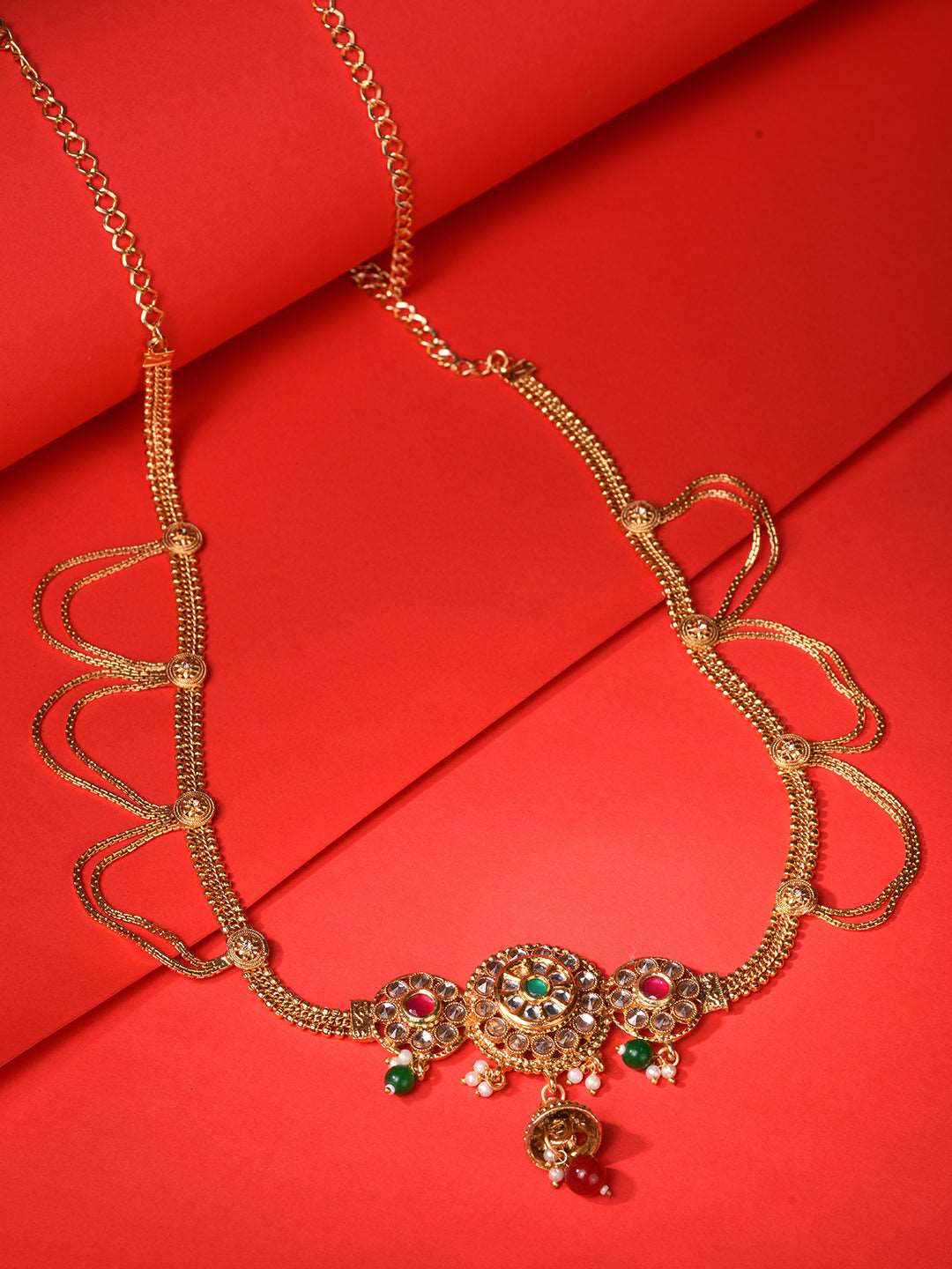 Gold Plated Green Kundan studded jhumar Kamarbandh, zaveri pearls, sale price rs, sale price, sale gold plated, sale gold, sale, rubans, ring, regular price, priyassi jewellery, kushal's - Sa