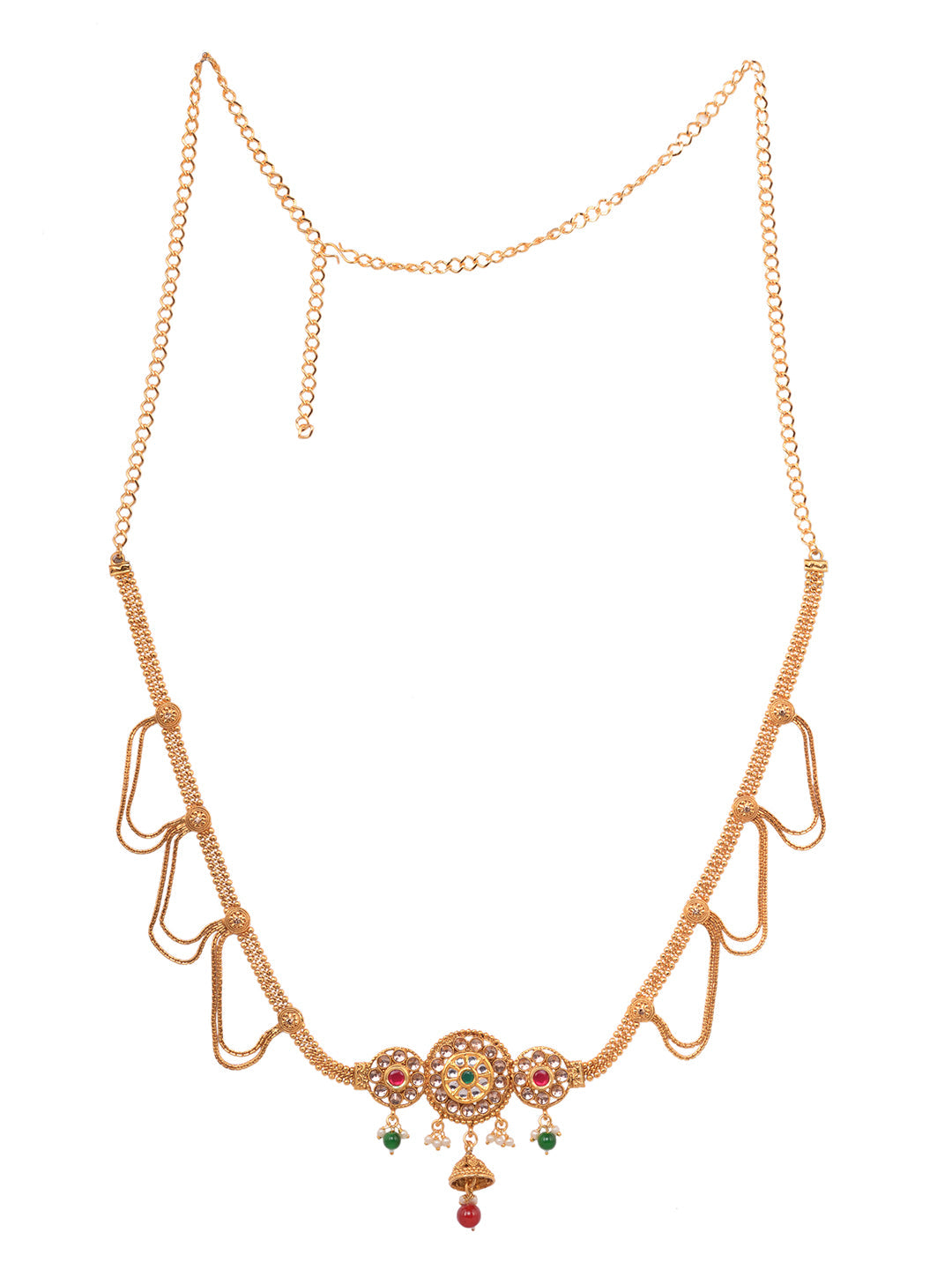 Gold Plated Green Kundan studded jhumar Kamarbandh, zaveri pearls, sale price rs, sale price, sale gold plated, sale gold, sale, rubans, ring, regular price, priyassi jewellery, kushal's - Sa