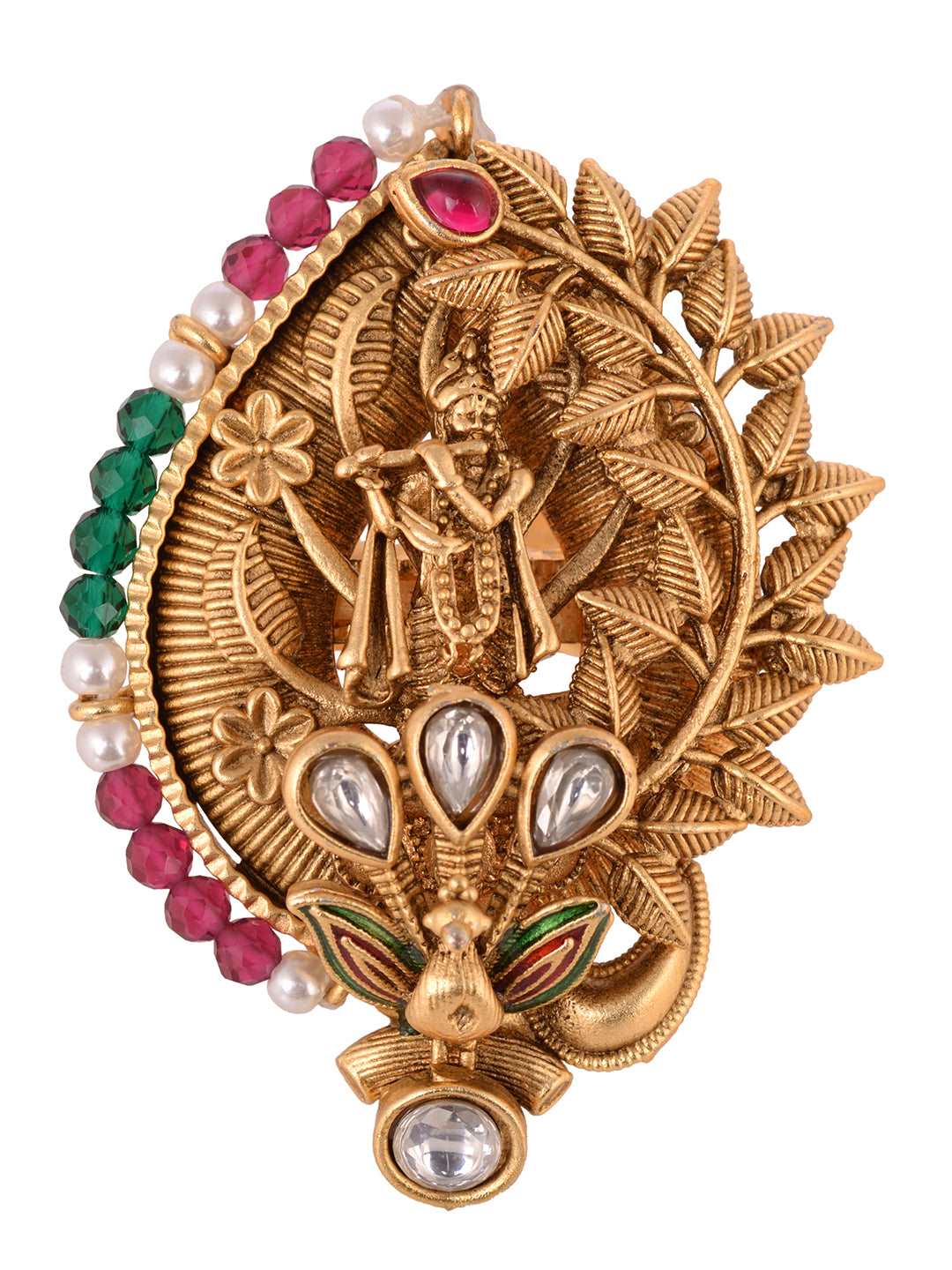 Gold Plated Red Kemp studded enchanting Krishna adjustable Finger ring, zaveri pearls, sale price rs, sale price, sale gold plated, sale gold, sale, rubans, ring, regular price, priyassi jewe