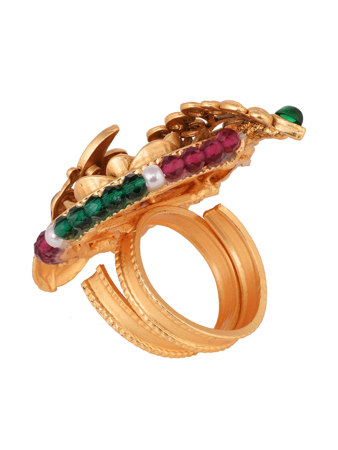 Gold Plated Red Kemp studded enchanting Krishna adjustable Finger ring, zaveri pearls, sale price rs, sale price, sale gold plated, sale gold, sale, rubans, ring, regular price, priyassi jewe