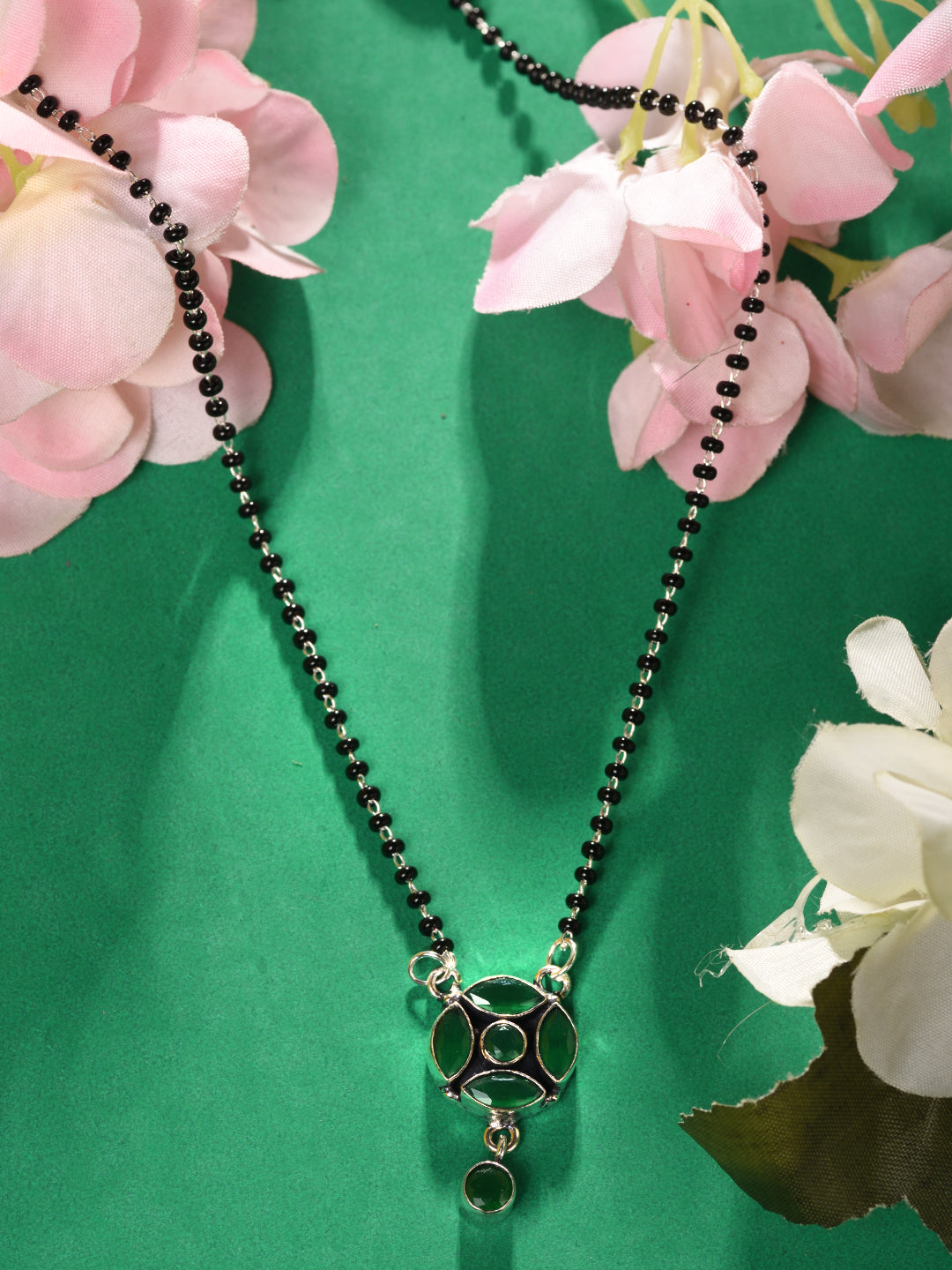 Green Silver Plated AD Studded Minimal Mangalsutra, zaveri pearls, sale price rs, sale price, sale gold plated, sale gold, sale, rubans, ring, regular price, priyassi jewellery, kushal's - Sa