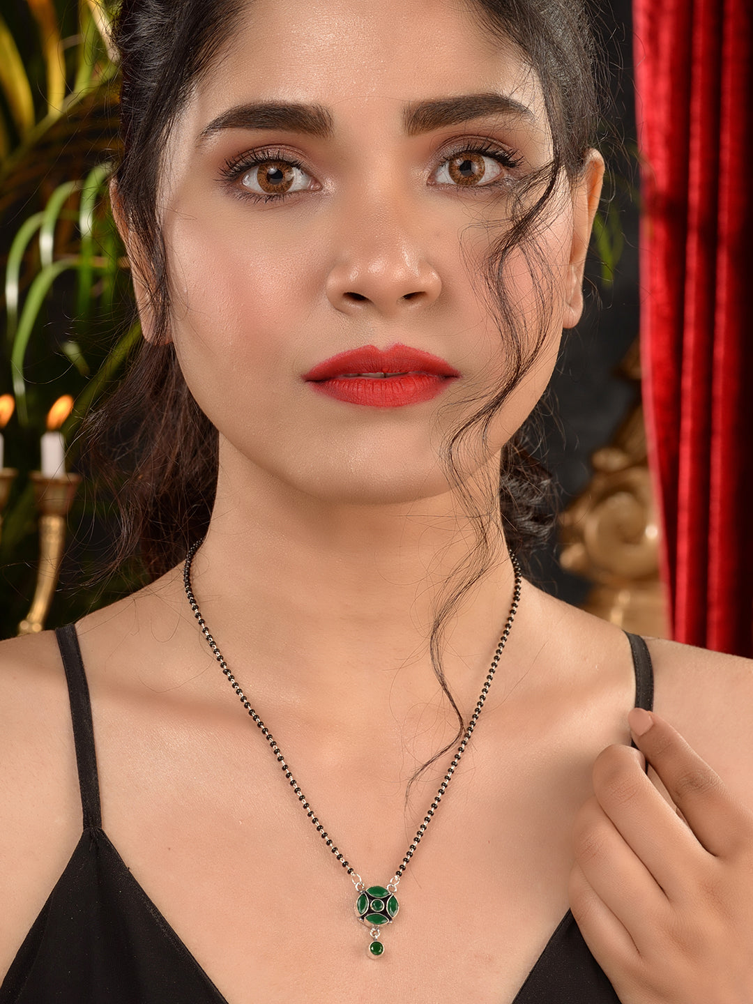 Green Silver Plated AD Studded Minimal Mangalsutra, zaveri pearls, sale price rs, sale price, sale gold plated, sale gold, sale, rubans, ring, regular price, priyassi jewellery, kushal's - Sa