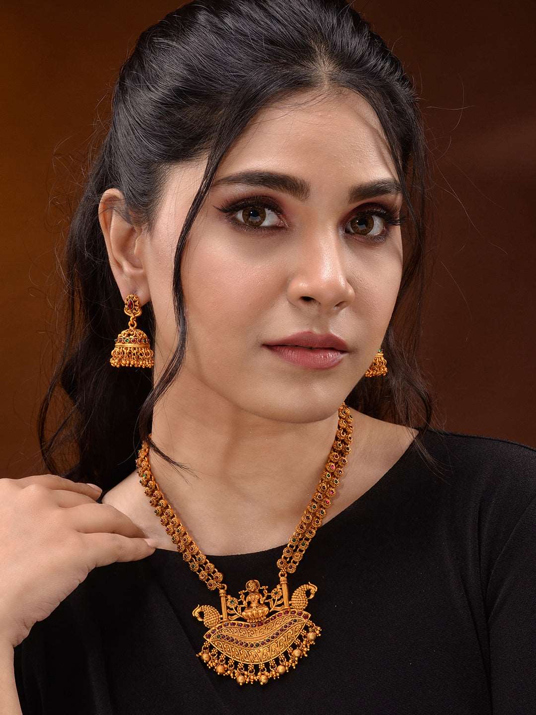 Gold Plated Red Kempo Goddess Lakshmi Deseigner Temple Jewellery Set, zaveri pearls, sale price rs, sale price, sale gold plated, sale gold, sale, rubans, ring, regular price, priyassi jewell