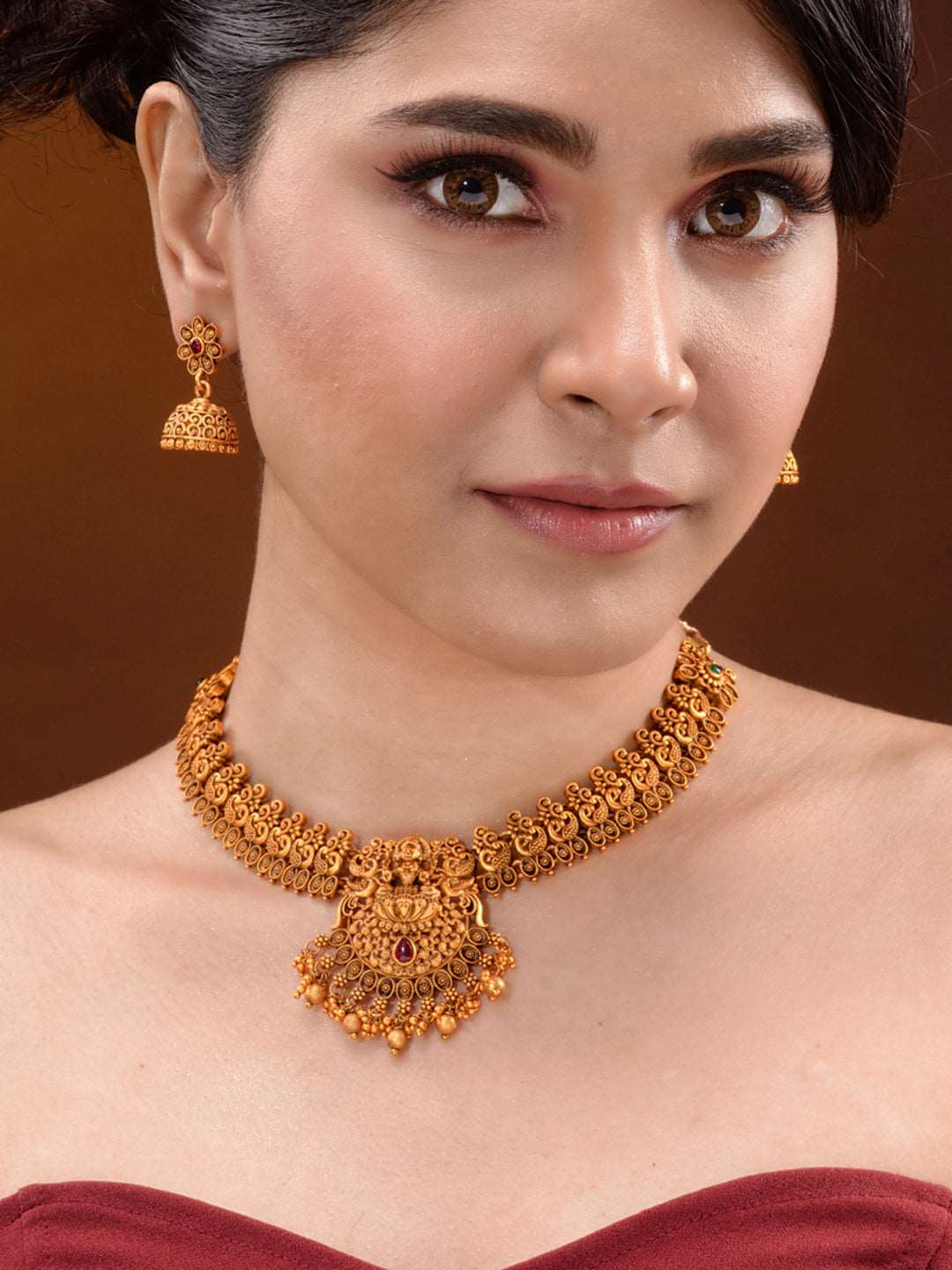 Gold plated Goddess Lakshmi Filigree Temple Jewellry Set, zaveri pearls, sale price rs, sale price, sale gold plated, sale gold, sale, rubans, ring, regular price, priyassi jewellery, kushal'