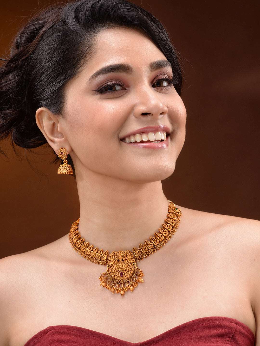 Gold plated Goddess Lakshmi Filigree Temple Jewellry Set, zaveri pearls, sale price rs, sale price, sale gold plated, sale gold, sale, rubans, ring, regular price, priyassi jewellery, kushal'