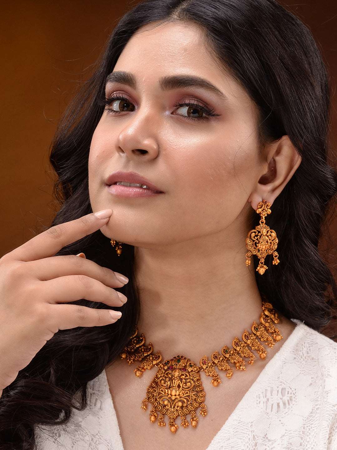 Gold Plated Lakshmiji Filigree Antique Temple Necklace Jewellery Set, zaveri pearls, sale price rs, sale price, sale gold plated, sale gold, sale, rubans, ring, regular price, priyassi jewell