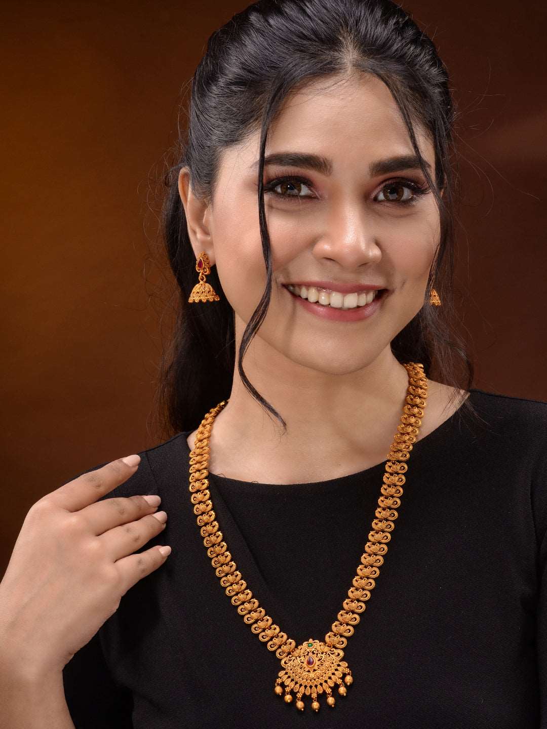 Gold Plated Floral Antique Temple Necklace Jewellery Set, zaveri pearls, sale price rs, sale price, sale gold plated, sale gold, sale, rubans, ring, regular price, priyassi jewellery, kushal'