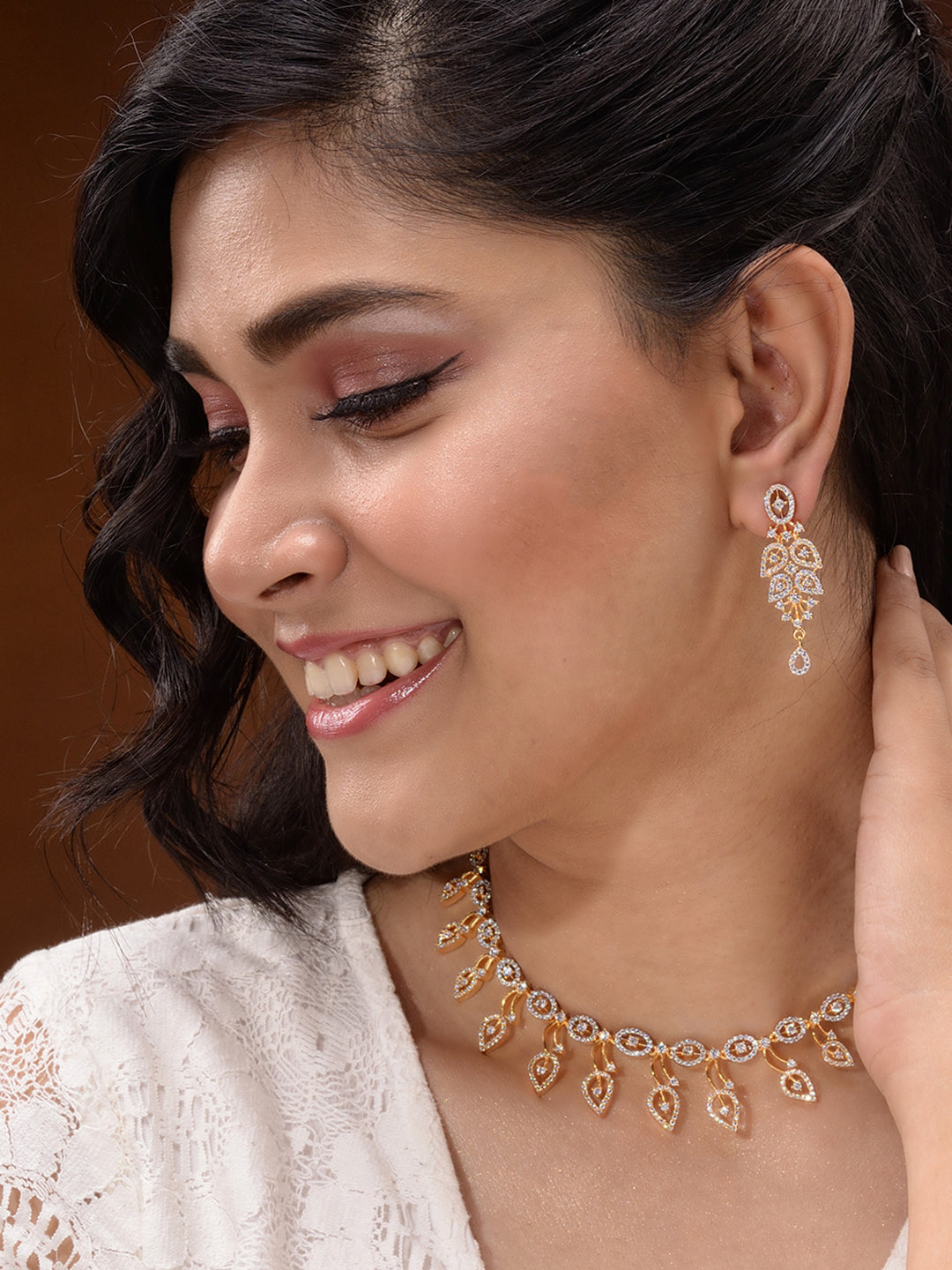 Gold Played AD Studded Statement Floral Jewellery Set, zaveri pearls, sale price rs, sale price, sale gold plated, sale gold, sale, rubans, ring, regular price, priyassi jewellery, kushal's -