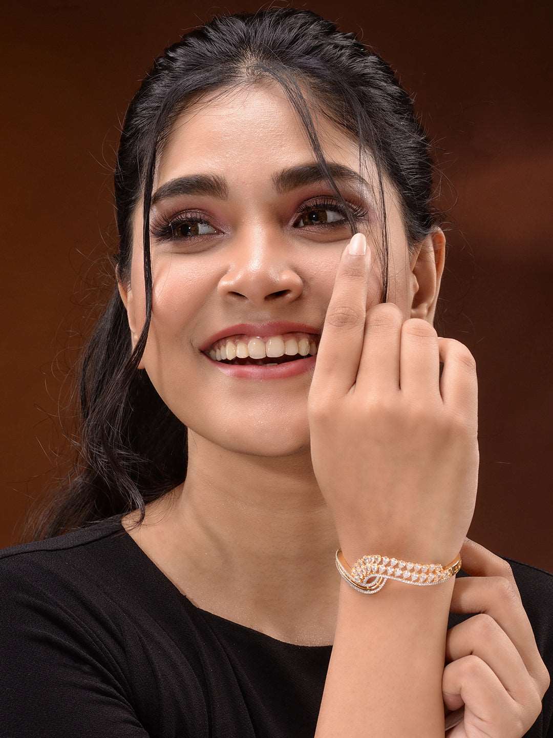 Gold Plated AD studded Modern Statement Handcrafted Bracelet, zaveri pearls, sale price rs, sale price, sale gold plated, sale gold, sale, rubans, ring, regular price, priyassi jewellery, kus