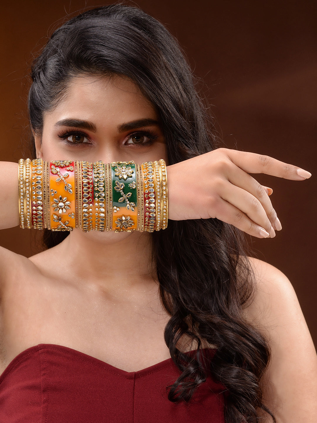 Gold Plated Set of 2 Multicolored traditional Kundan Bangles Bridal Chuda, zaveri pearls, sale price rs, sale price, sale gold plated, sale gold, sale, rubans, ring, regular price, priyassi j