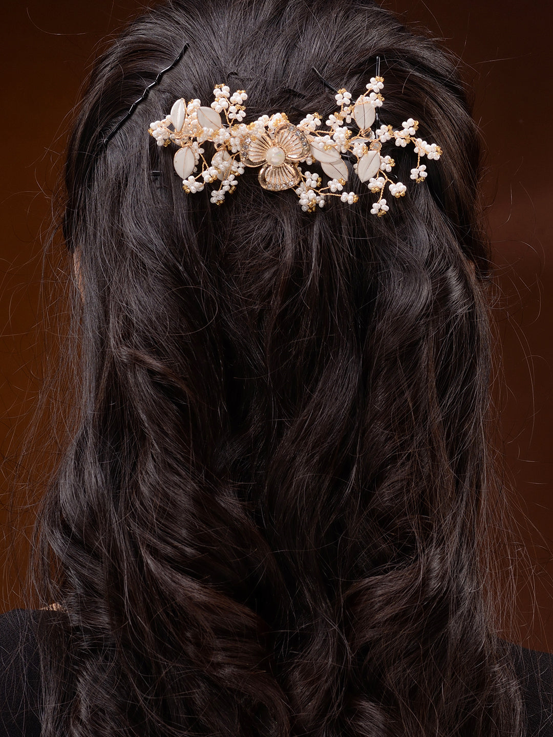 White & Gold Toned Enamelled Pearl Beaded Bridal Comb Pin, zaveri pearls, sale price rs, sale price, sale gold plated, sale gold, sale, rubans, ring, regular price, priyassi jewellery, kushal