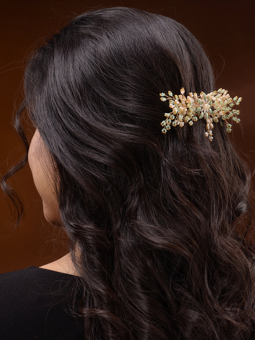 Gold Toned Green Pearl Beaded Bridal Hair pin, zaveri pearls, sale price rs, sale price, sale gold plated, sale gold, sale, rubans, ring, regular price, priyassi jewellery, kushal's - Saraf R