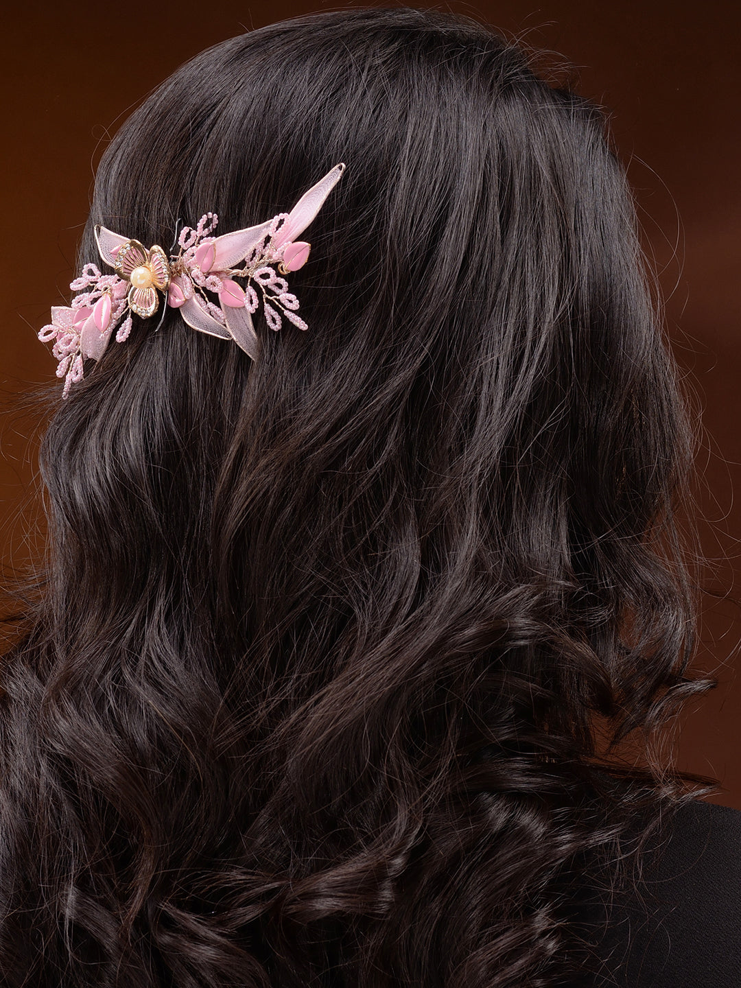 Pink Gold Plated Pearl Beaded Stocking Flowers Comb Pin, zaveri pearls, sale price rs, sale price, sale gold plated, sale gold, sale, rubans, ring, regular price, priyassi jewellery, kushal's