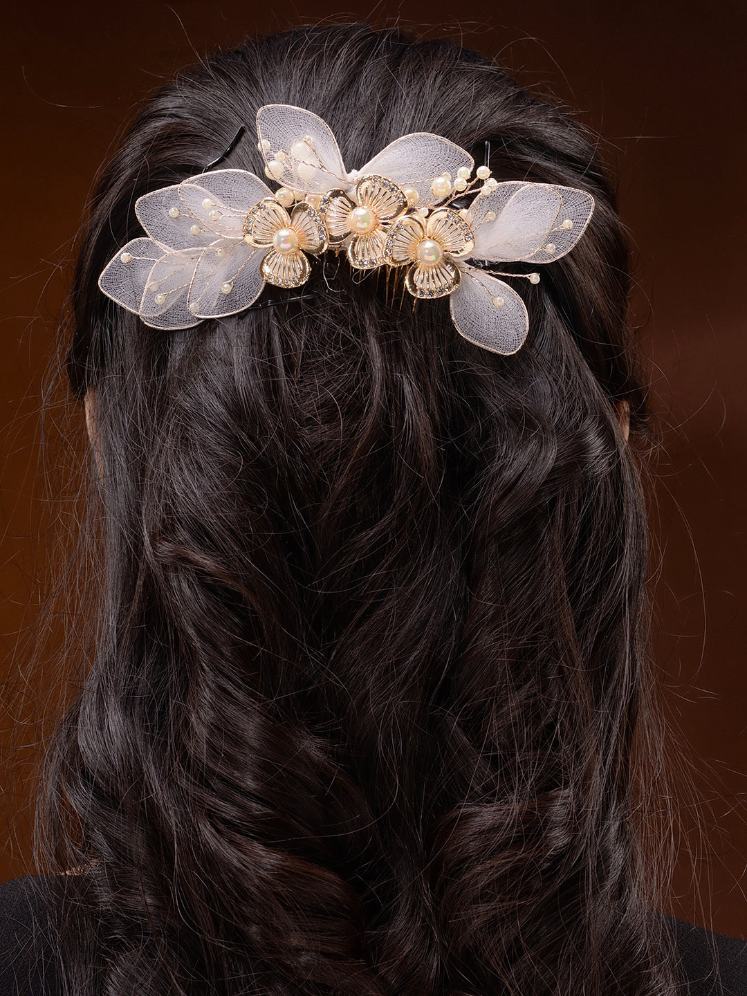 White Gold Toned Enamelled Pearl Beaded Bridal Comb Pin, zaveri pearls, sale price rs, sale price, sale gold plated, sale gold, sale, rubans, ring, regular price, priyassi jewellery, kushal's