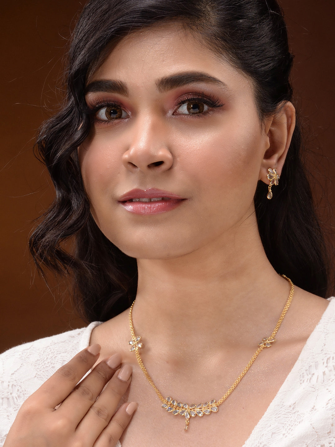 Gold Toned AD Studded Minimal Designer Necklace Jewellery Set, zaveri pearls, sale price rs, sale price, sale gold plated, sale gold, sale, rubans, ring, regular price, priyassi jewellery, ku