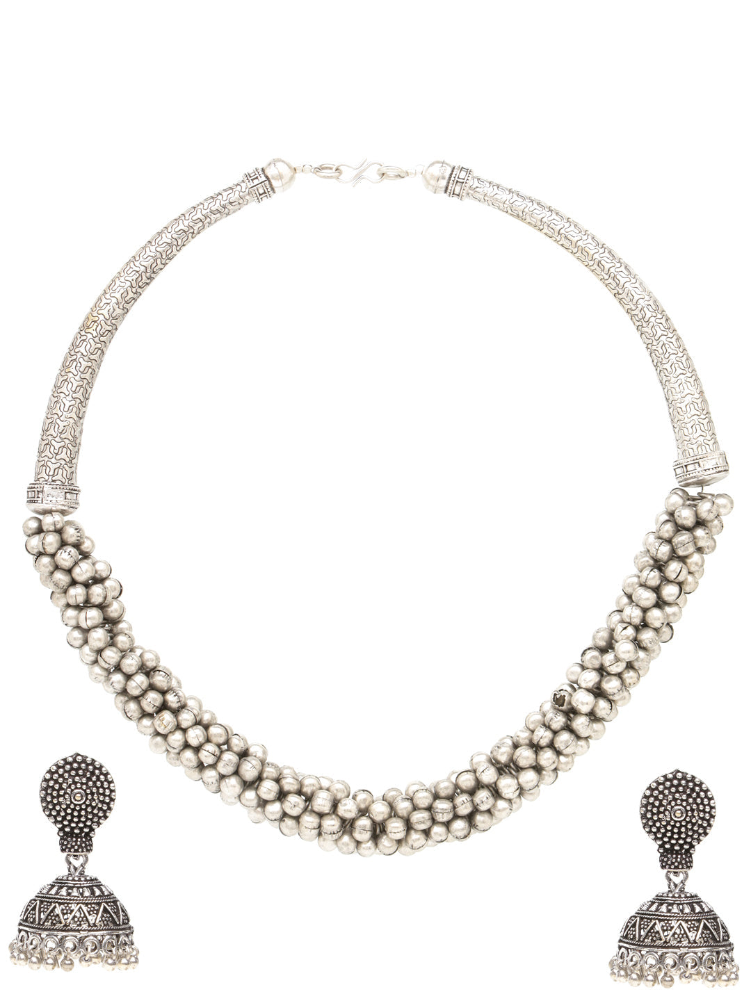 Silver Oxidised Handcrafted Ghugroo Beaded Tribal Hasli Jewellery Set, zaveri pearls, sale price rs, sale price, sale gold plated, sale gold, sale, rubans, ring, regular price, priyassi jewel