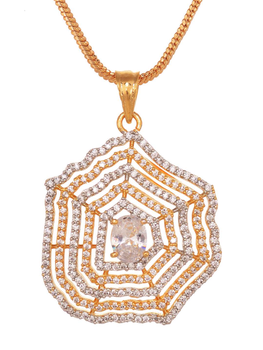 Gold Plated AD Studded Statement Pendant jewellery set, zaveri pearls, sale price rs, sale price, sale gold plated, sale gold, sale, rubans, ring, regular price, priyassi jewellery, kushal's 