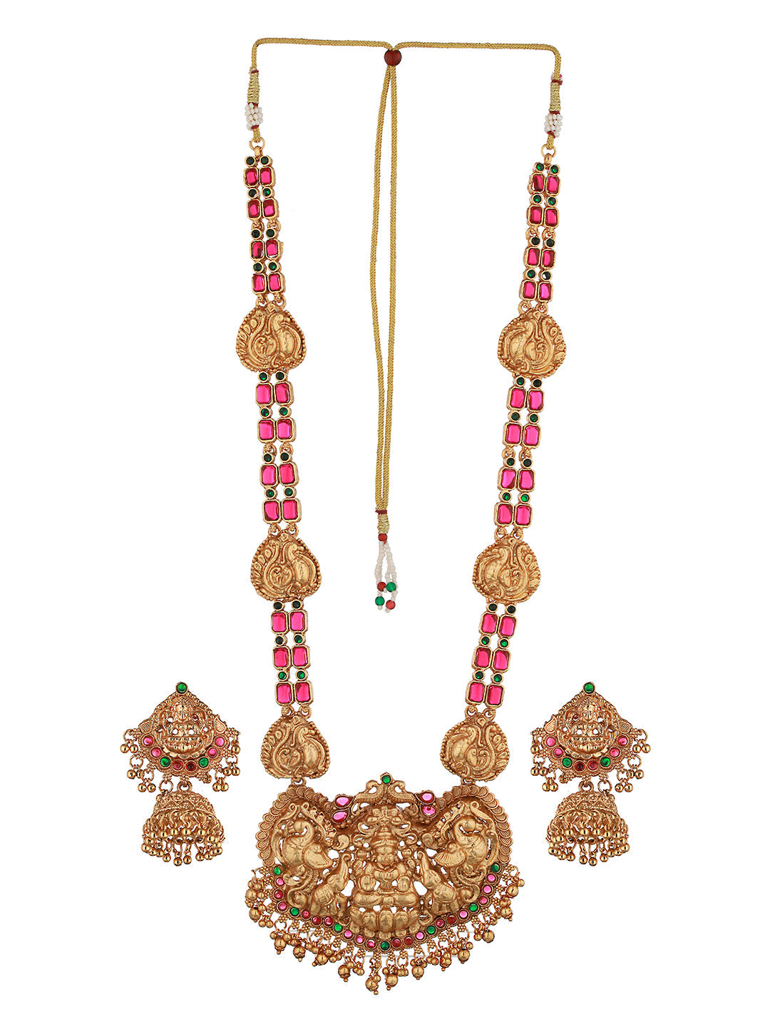 Gold Plated Stone Studded Laxmi ji Long jewellery set, zaveri pearls, sale price rs, sale price, sale gold plated, sale gold, sale, rubans, ring, regular price, priyassi jewellery, kushal's -