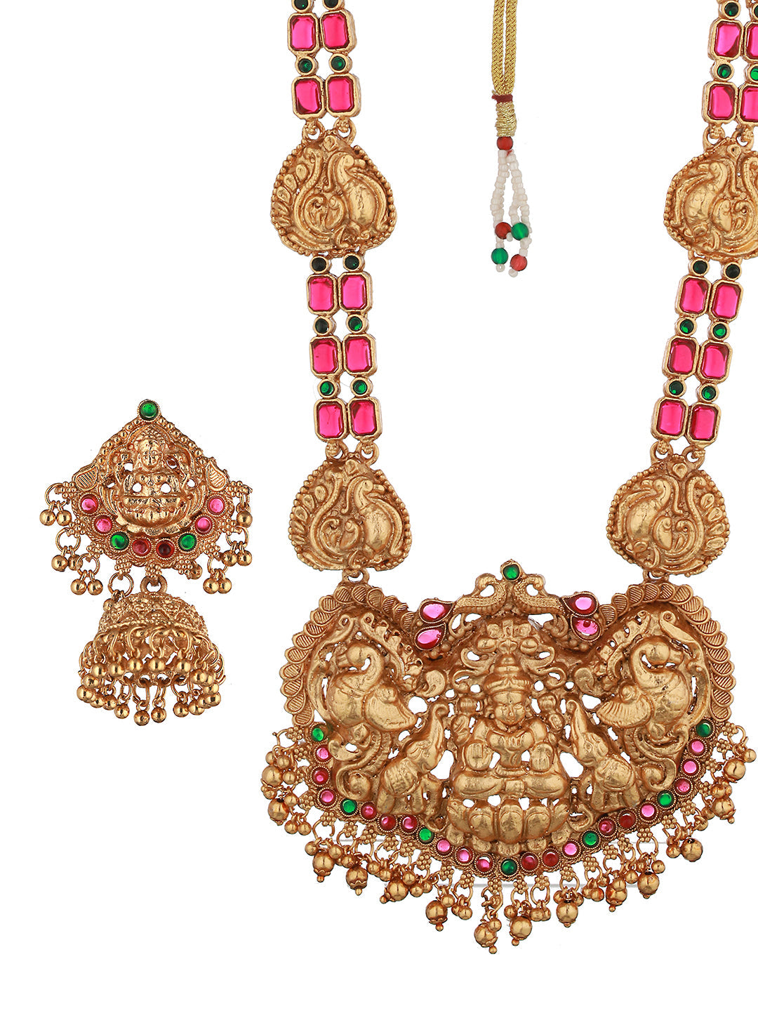 Gold Plated Stone Studded Laxmi ji Long jewellery set, zaveri pearls, sale price rs, sale price, sale gold plated, sale gold, sale, rubans, ring, regular price, priyassi jewellery, kushal's -