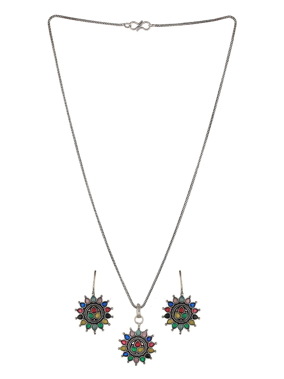 Silver oxidised Multicolored Combo Locket Ring Jewellery set, zaveri pearls, sale price rs, sale price, sale gold plated, sale gold, sale, rubans, ring, regular price, priyassi jewellery, kus