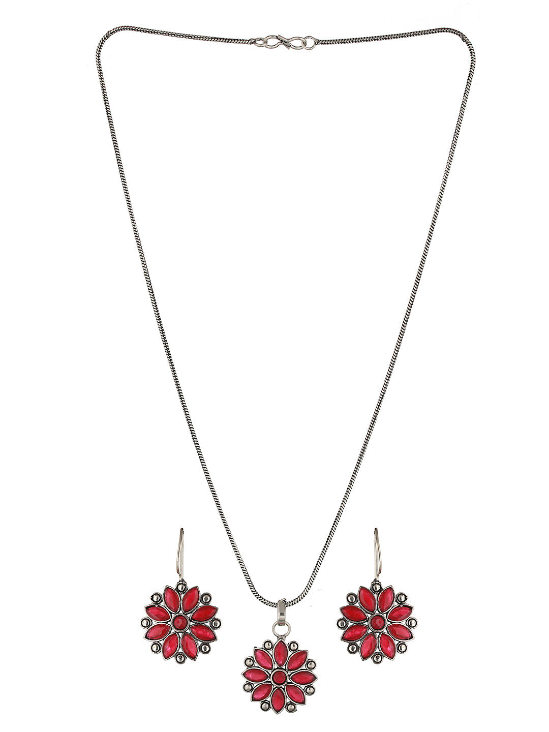 Silver oxidised Red Stone Studded Combo Locket Jewellery Set, zaveri pearls, sale price rs, sale price, sale gold plated, sale gold, sale, rubans, ring, regular price, priyassi jewellery, kus