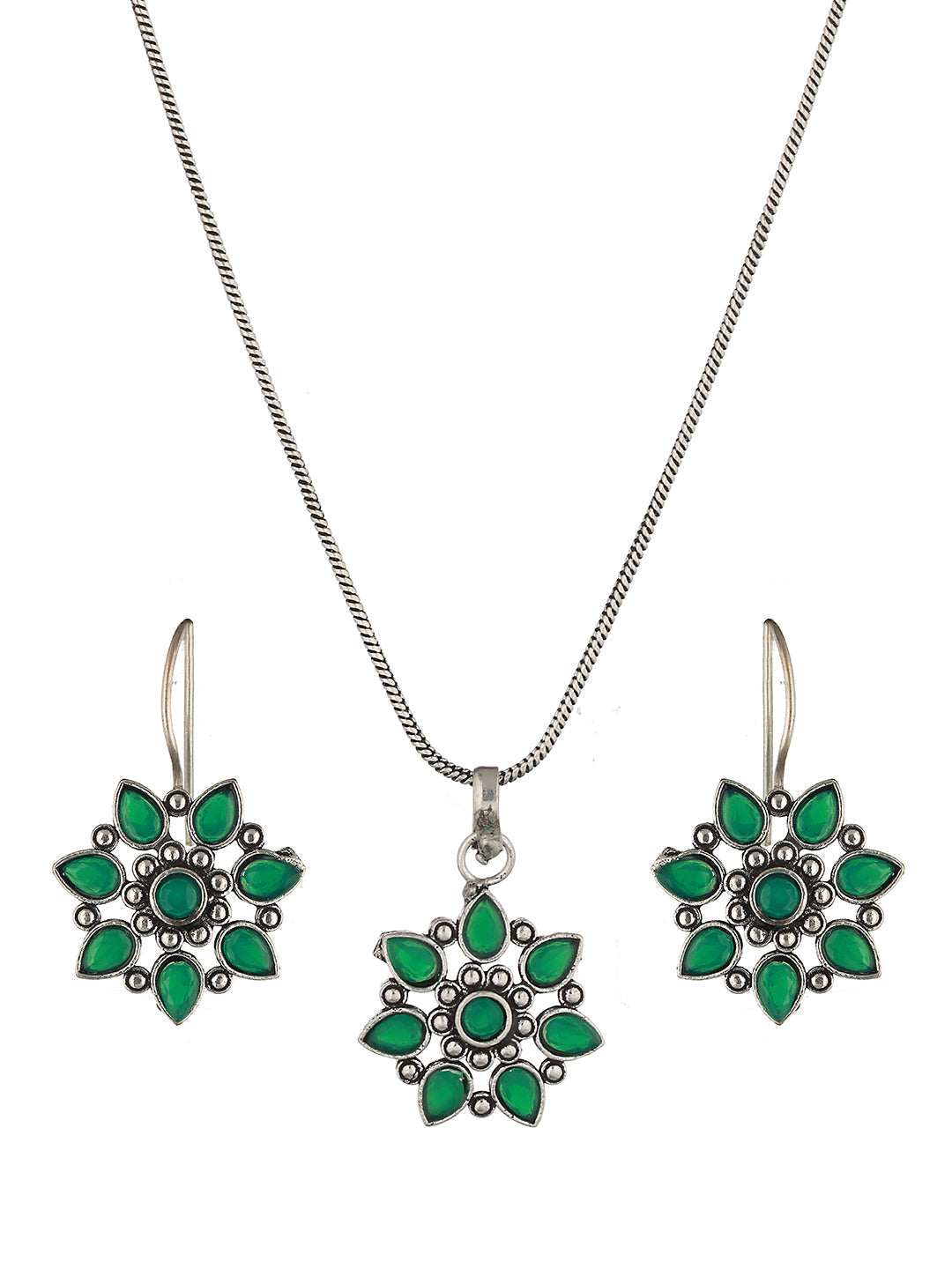 Silver oxidised Green Stone Studded Combo Locket Jewellery Set, zaveri pearls, sale price rs, sale price, sale gold plated, sale gold, sale, rubans, ring, regular price, priyassi jewellery, k