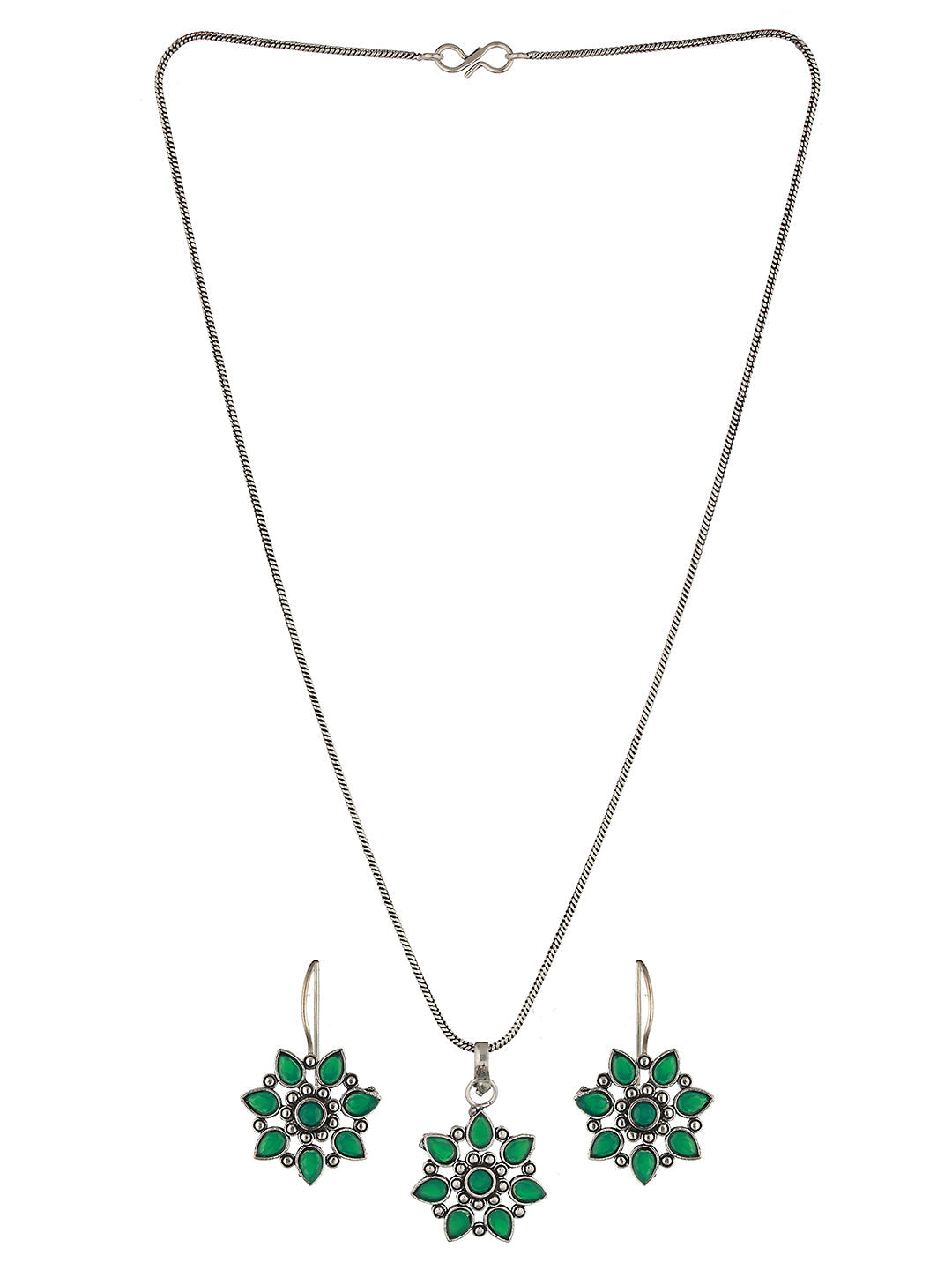 Silver oxidised Green Stone Studded Combo Locket Jewellery Set, zaveri pearls, sale price rs, sale price, sale gold plated, sale gold, sale, rubans, ring, regular price, priyassi jewellery, k