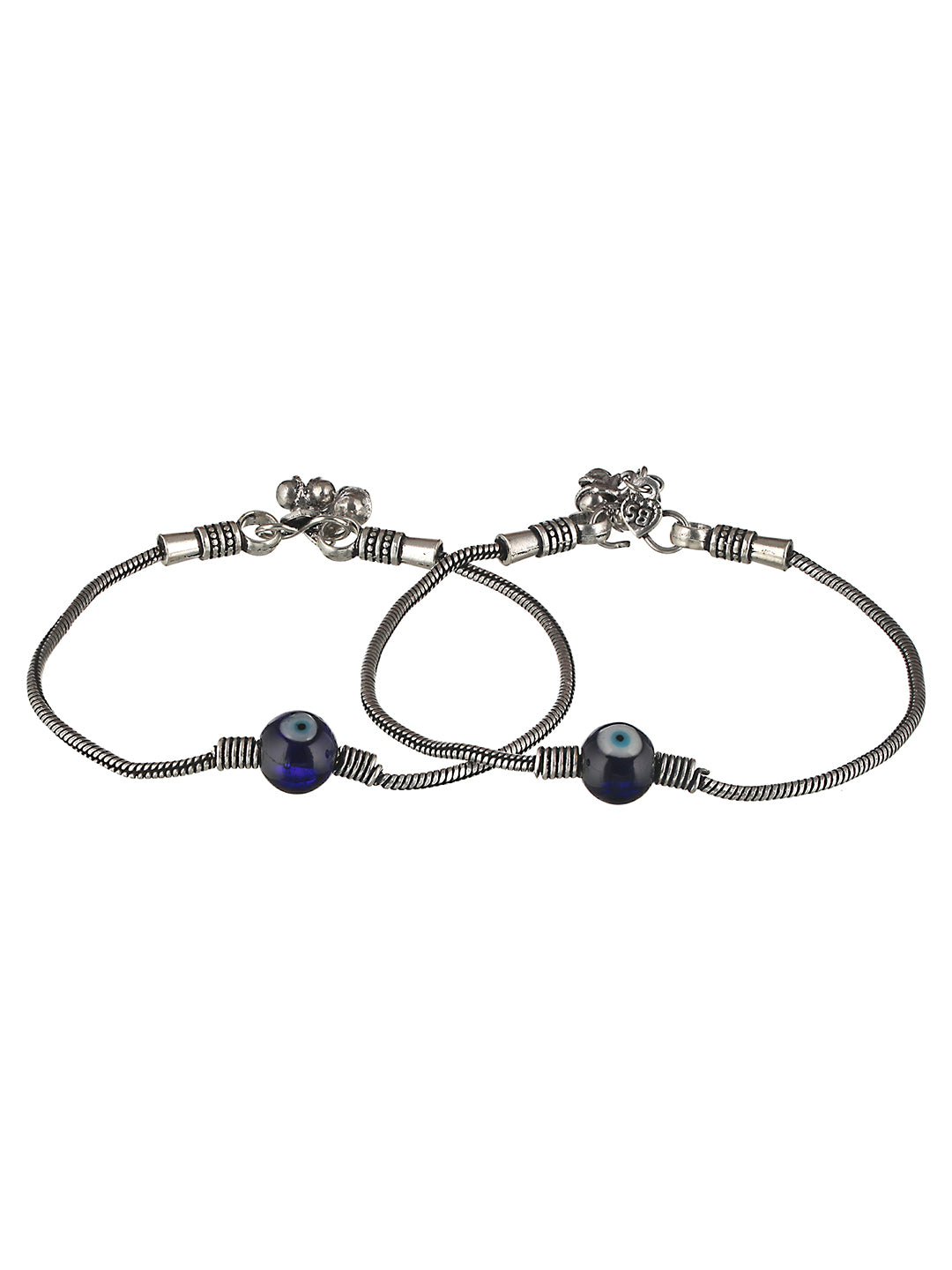 Set Of 2 Evil Eye German Silver Anklet Anklet, zaveri pearls, sale price rs, sale price, sale gold plated, sale gold, sale, rubans, ring, regular price, priyassi jewellery, kushal's - Saraf R