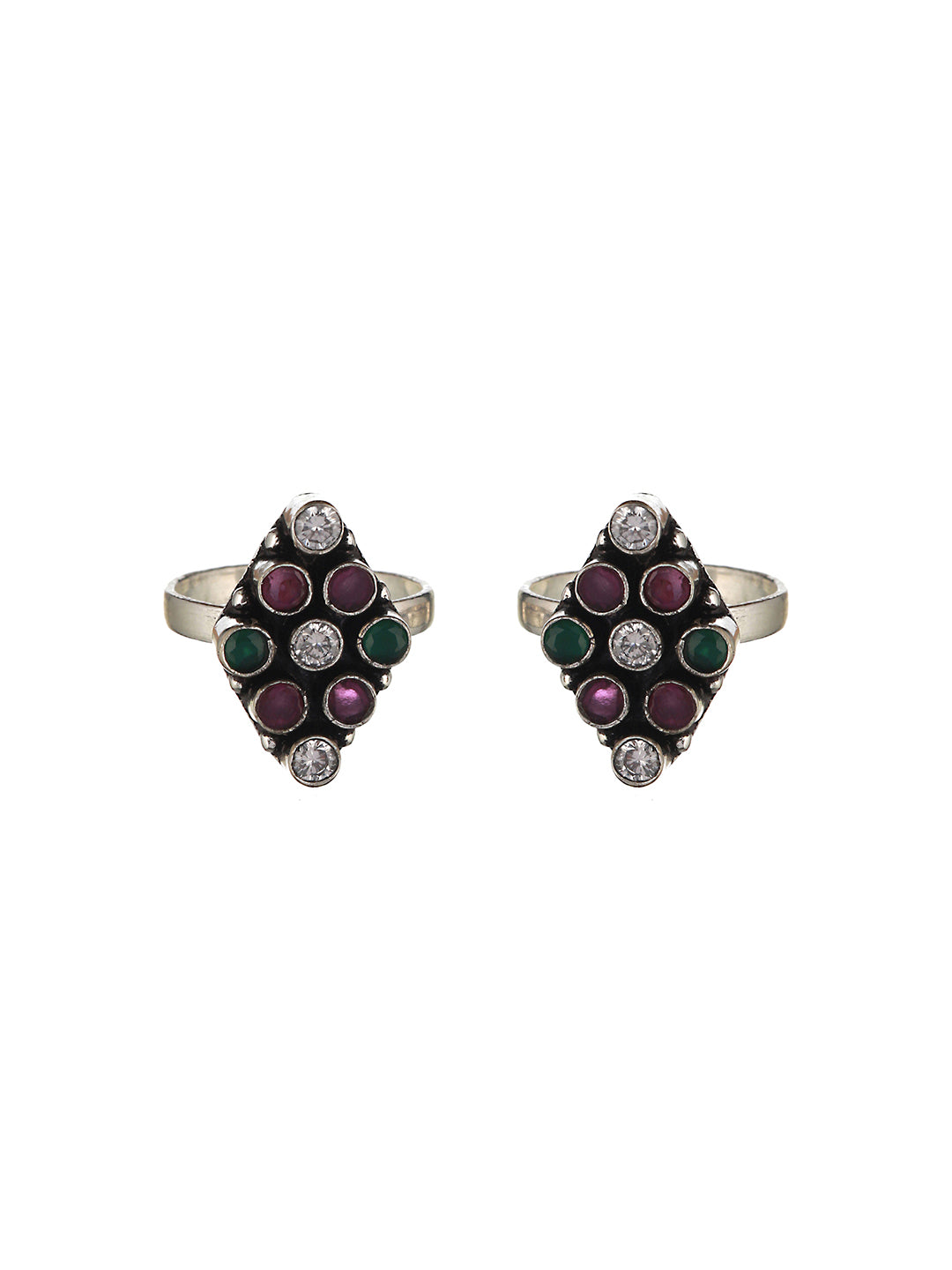 Set of 2 Oxidised Multi Colored AD studded Adjustable Toe Rings, zaveri pearls, sale price rs, sale price, sale gold plated, sale gold, sale, rubans, ring, regular price, priyassi jewellery, 