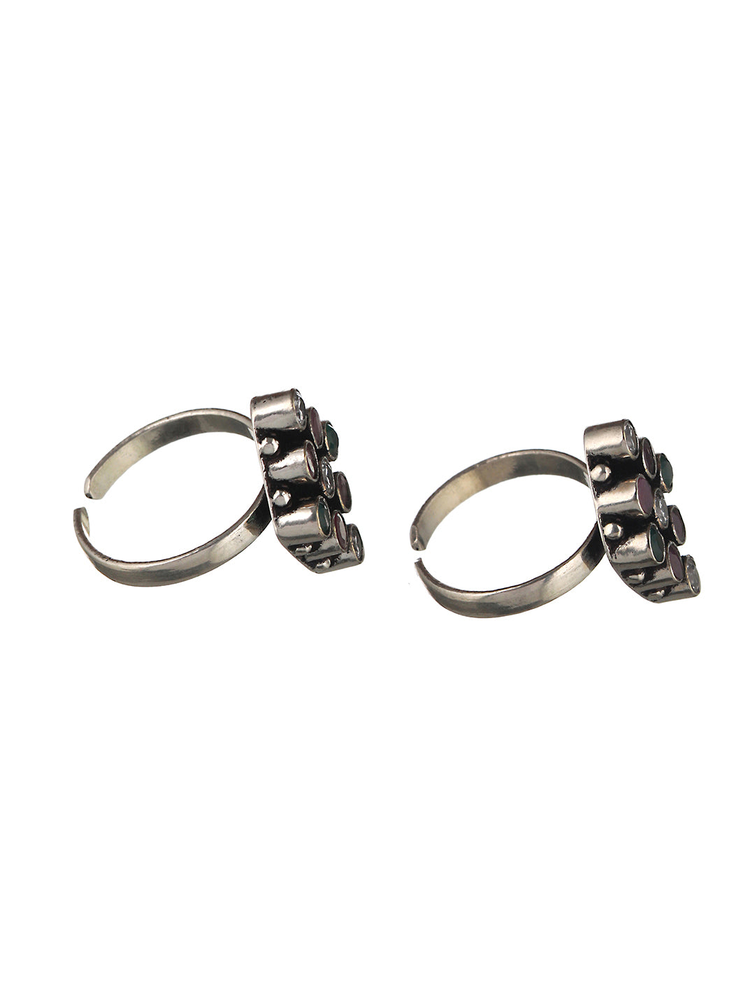 Set of 2 Oxidised Multi Colored AD studded Adjustable Toe Rings, zaveri pearls, sale price rs, sale price, sale gold plated, sale gold, sale, rubans, ring, regular price, priyassi jewellery, 