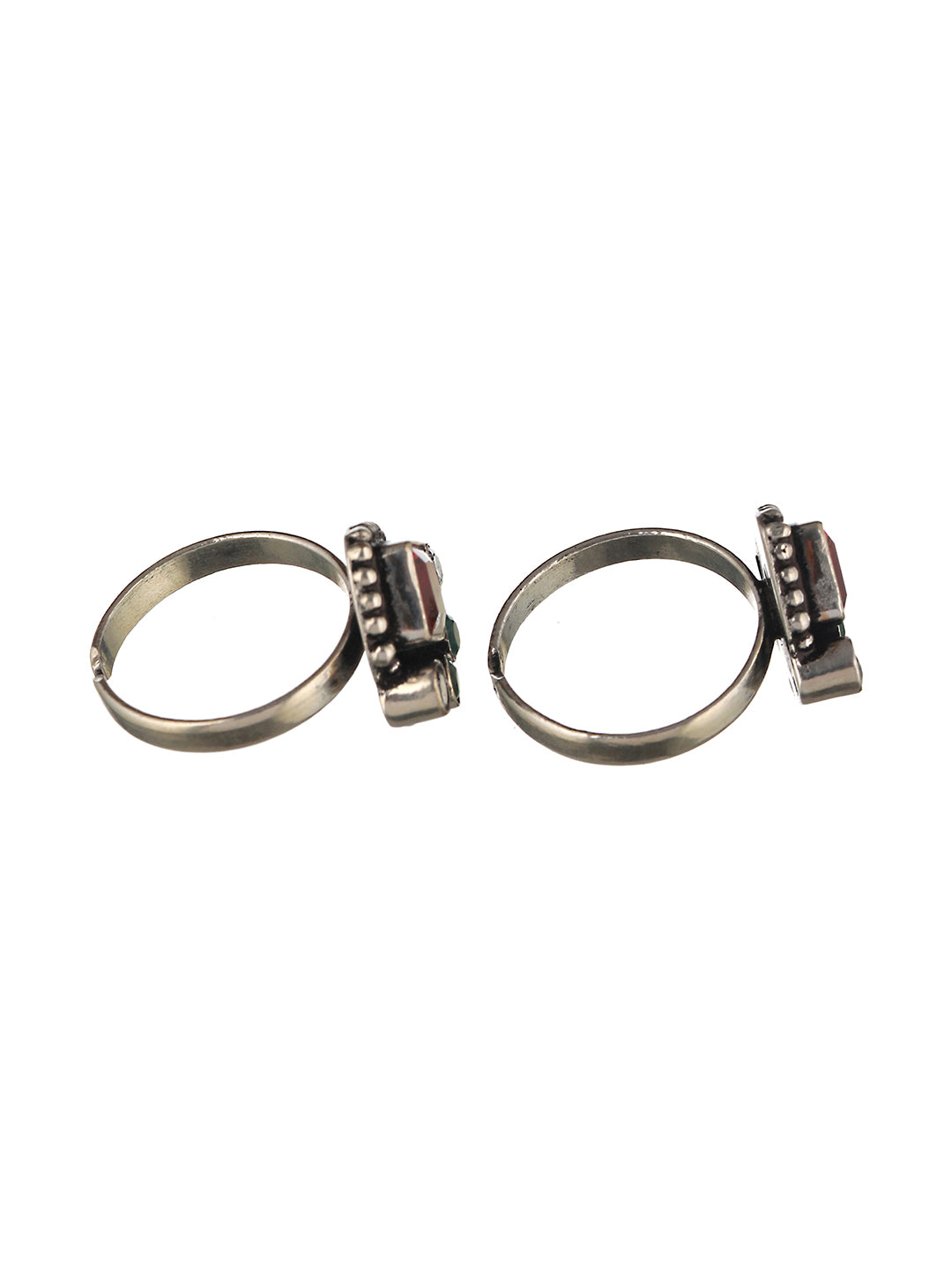 Set of 2 Silver Plated Red AD Studded Adjustable Toe Rings, zaveri pearls, sale price rs, sale price, sale gold plated, sale gold, sale, rubans, ring, regular price, priyassi jewellery, kusha