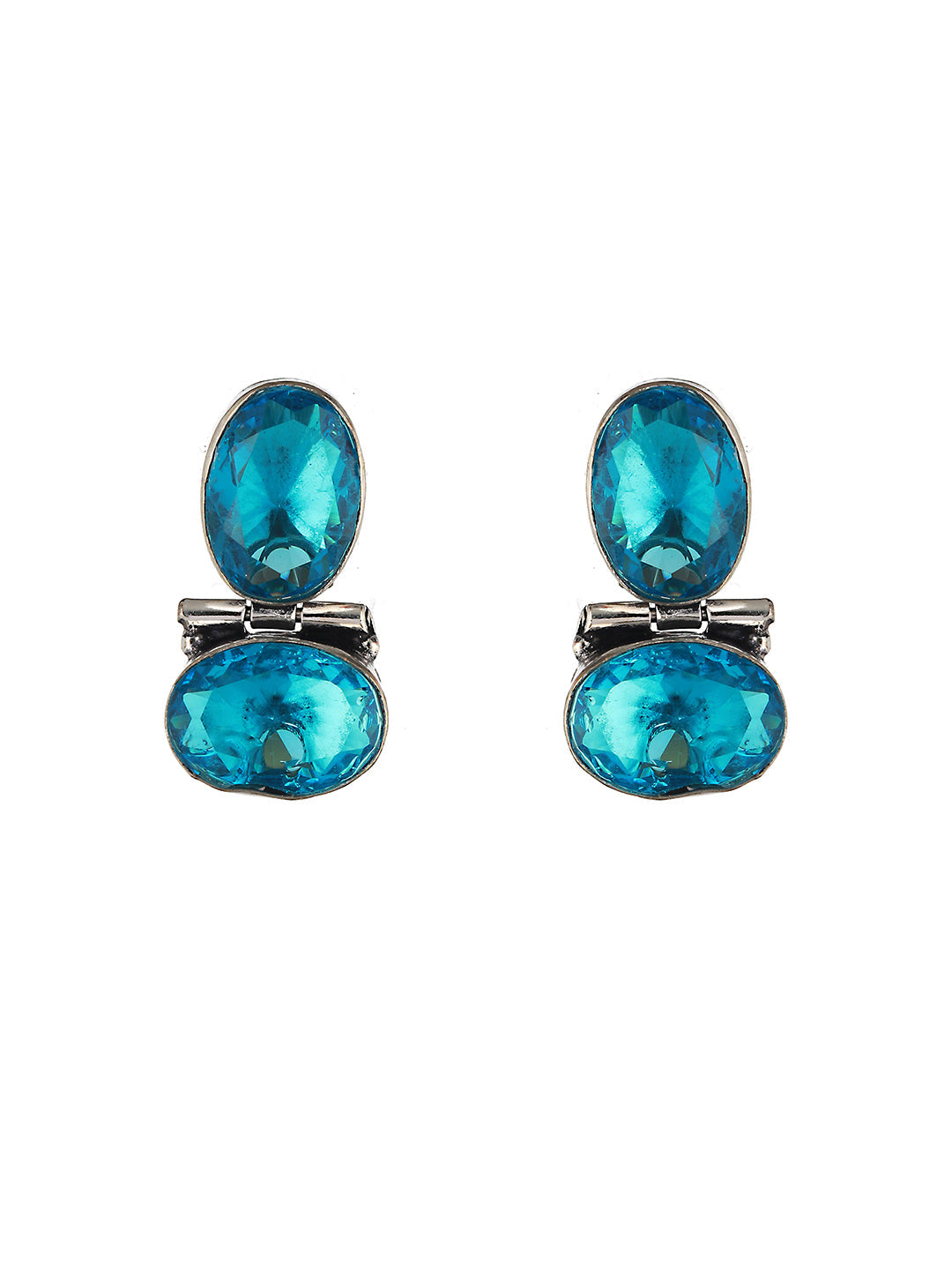 Oxidised Turquoise Blue AD Stone Studded Minimal Earring, zaveri pearls, sale price rs, sale price, sale gold plated, sale gold, sale, rubans, ring, regular price, priyassi jewellery, kushal'
