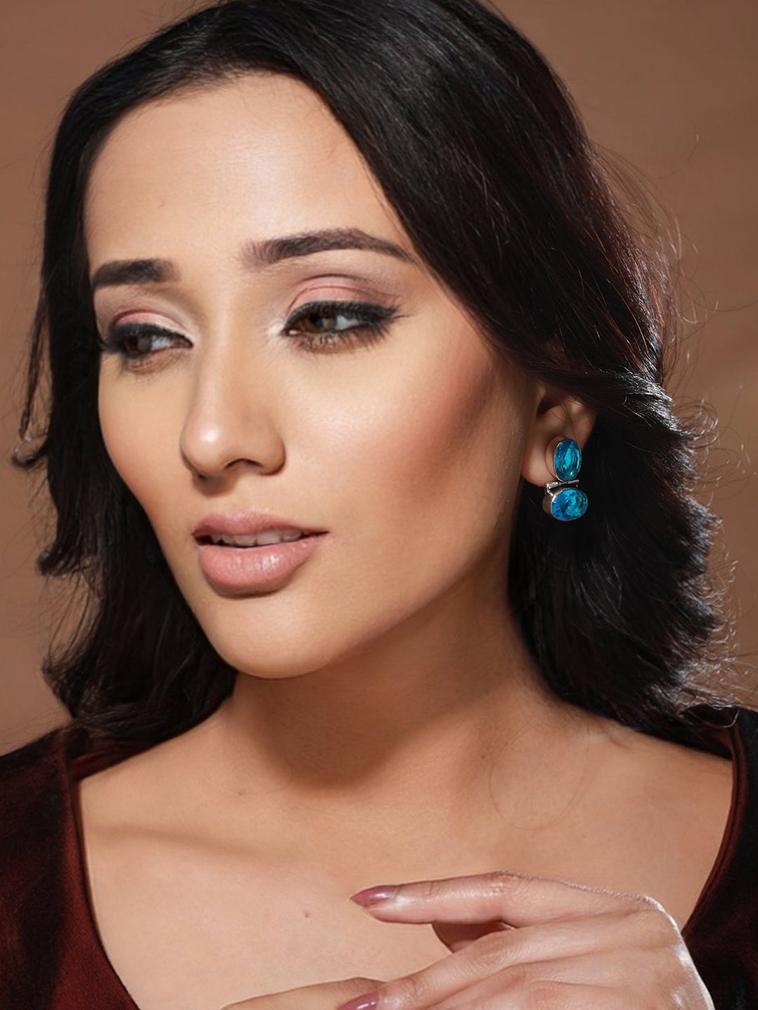 Oxidised Turquoise Blue AD Stone Studded Minimal Earring, zaveri pearls, sale price rs, sale price, sale gold plated, sale gold, sale, rubans, ring, regular price, priyassi jewellery, kushal'