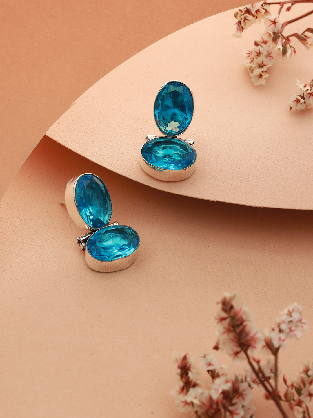 Oxidised Turquoise Blue AD Stone Studded Minimal Earring, zaveri pearls, sale price rs, sale price, sale gold plated, sale gold, sale, rubans, ring, regular price, priyassi jewellery, kushal'