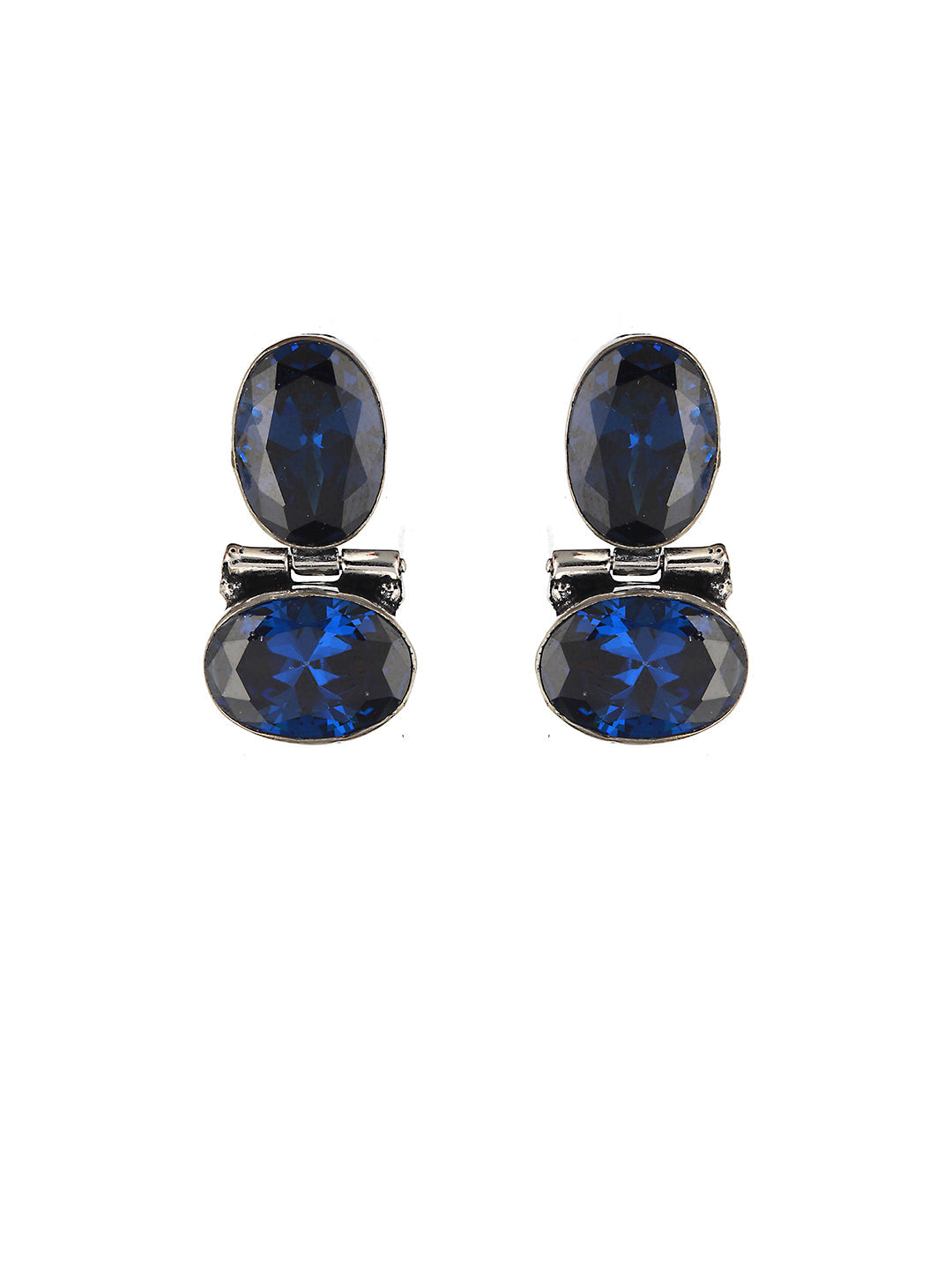 Oxidised Royal Blue AD Studded Statement Earrings, zaveri pearls, sale price rs, sale price, sale gold plated, sale gold, sale, rubans, ring, regular price, priyassi jewellery, kushal's - Sar