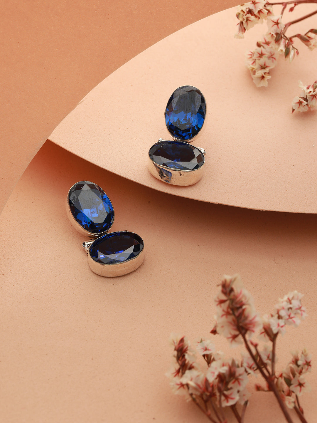 Oxidised Royal Blue AD Studded Statement Earrings, zaveri pearls, sale price rs, sale price, sale gold plated, sale gold, sale, rubans, ring, regular price, priyassi jewellery, kushal's - Sar