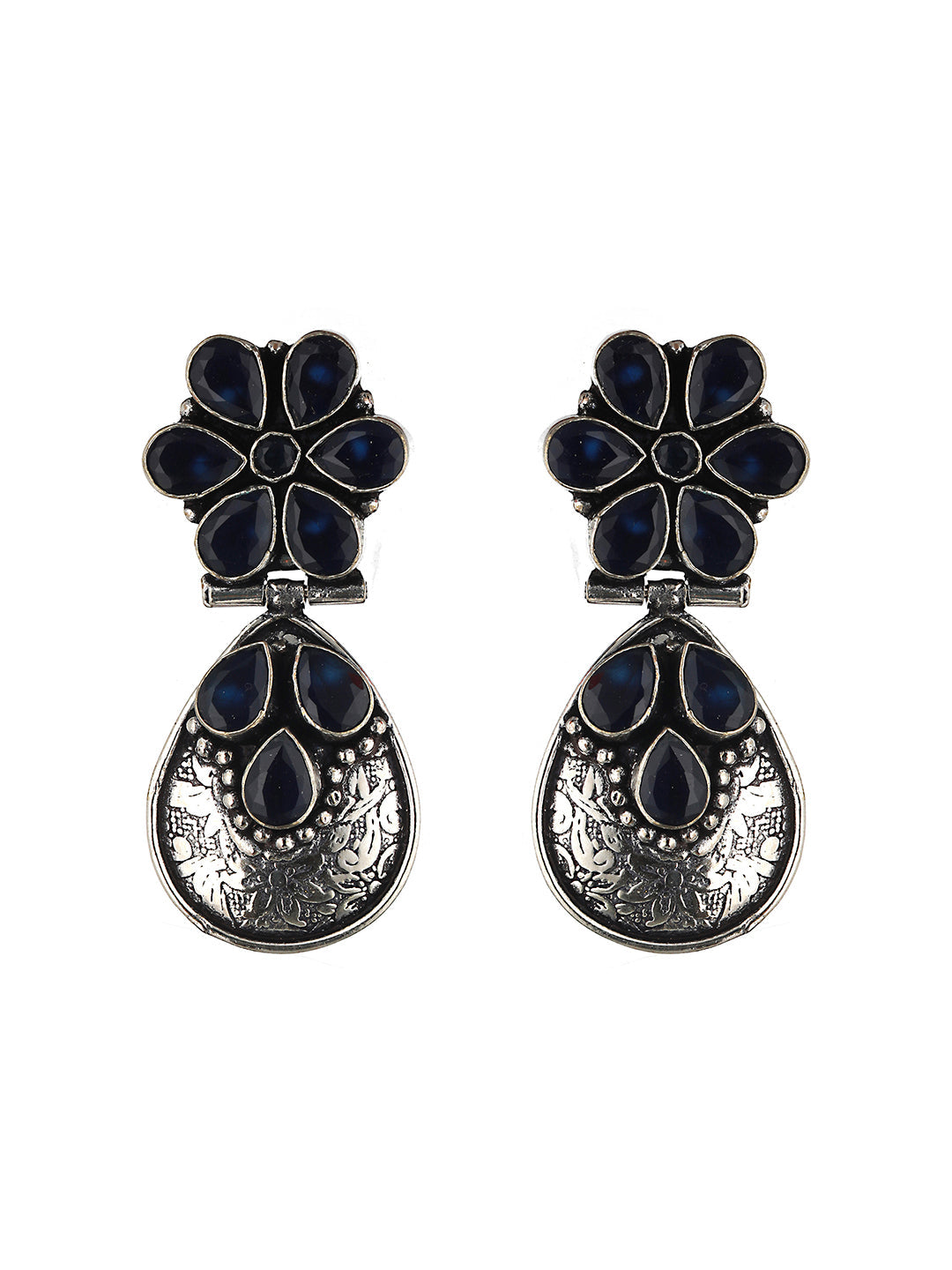 Silver Oxidised Blue Stone studded Statement Earrings, zaveri pearls, sale price rs, sale price, sale gold plated, sale gold, sale, rubans, ring, regular price, priyassi jewellery, kushal's -