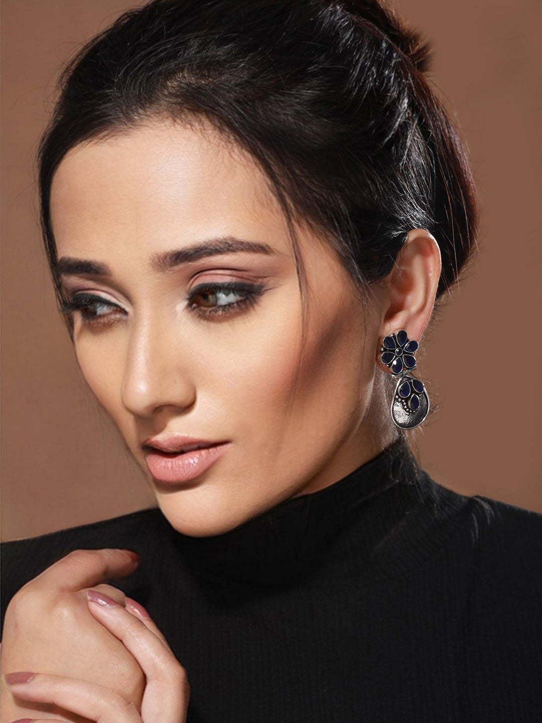 Silver Oxidised Blue Stone studded Statement Earrings, zaveri pearls, sale price rs, sale price, sale gold plated, sale gold, sale, rubans, ring, regular price, priyassi jewellery, kushal's -