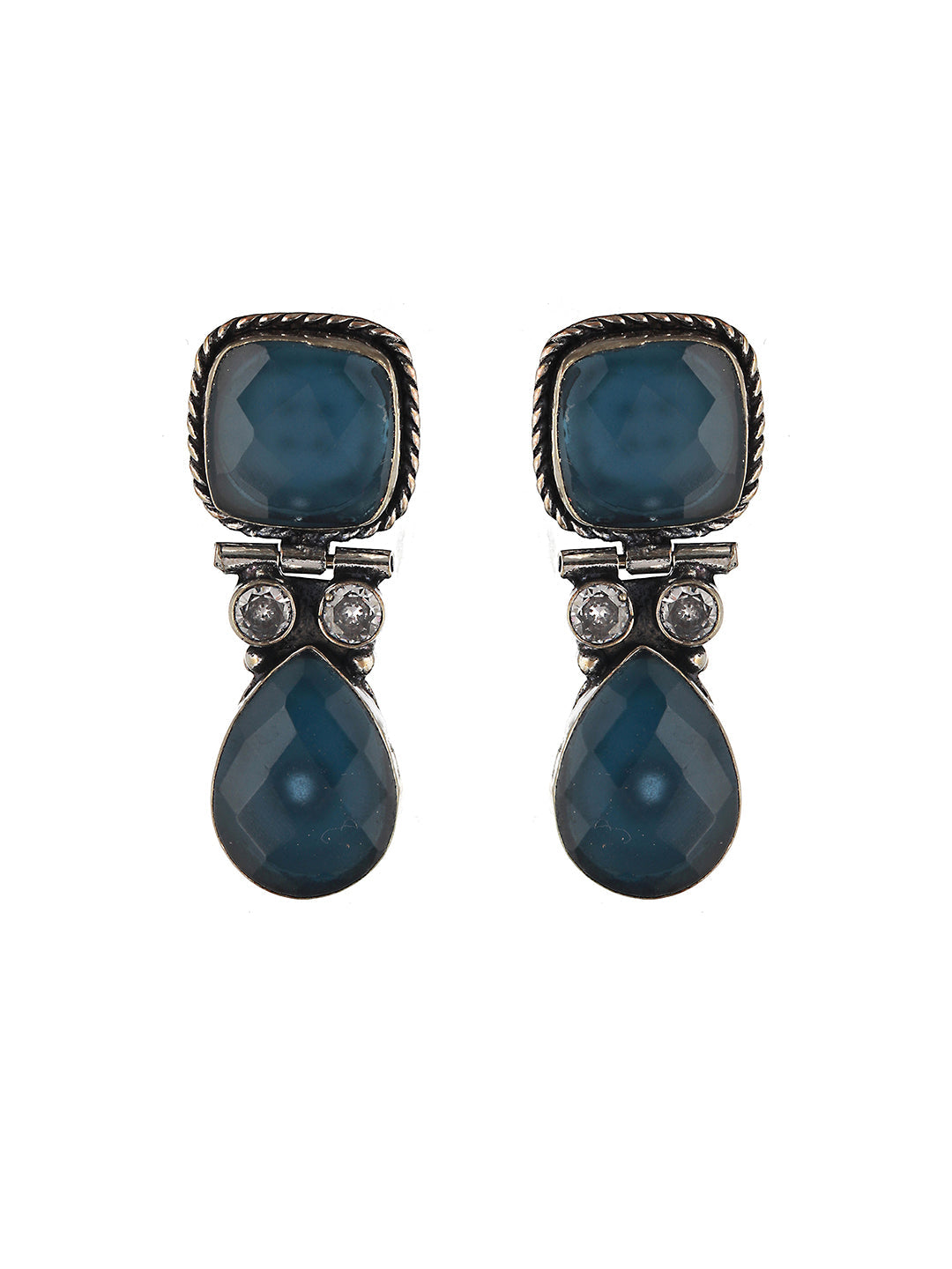 Oxidised Blue Stone Studded Statement Earring, zaveri pearls, sale price rs, sale price, sale gold plated, sale gold, sale, rubans, ring, regular price, priyassi jewellery, kushal's - Saraf R