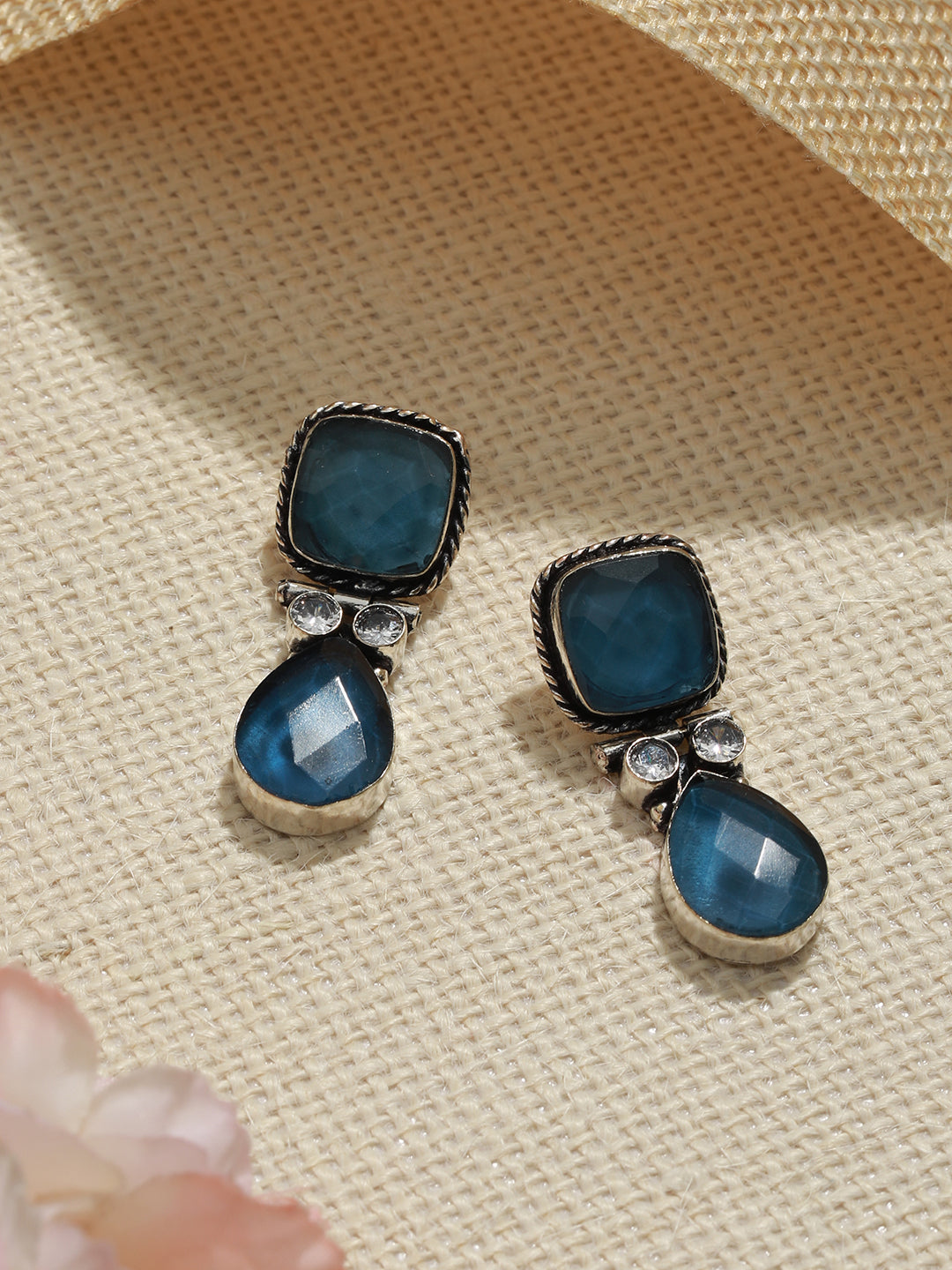 Oxidised Blue Stone Studded Statement Earring, zaveri pearls, sale price rs, sale price, sale gold plated, sale gold, sale, rubans, ring, regular price, priyassi jewellery, kushal's - Saraf R