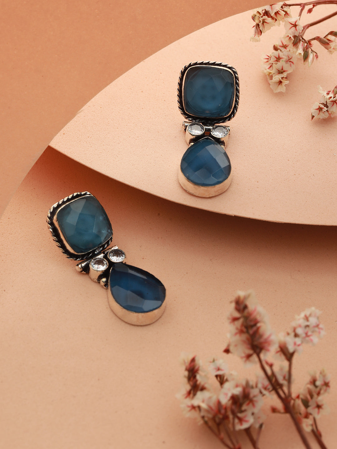 Oxidised Blue Stone Studded Statement Earring, zaveri pearls, sale price rs, sale price, sale gold plated, sale gold, sale, rubans, ring, regular price, priyassi jewellery, kushal's - Saraf R