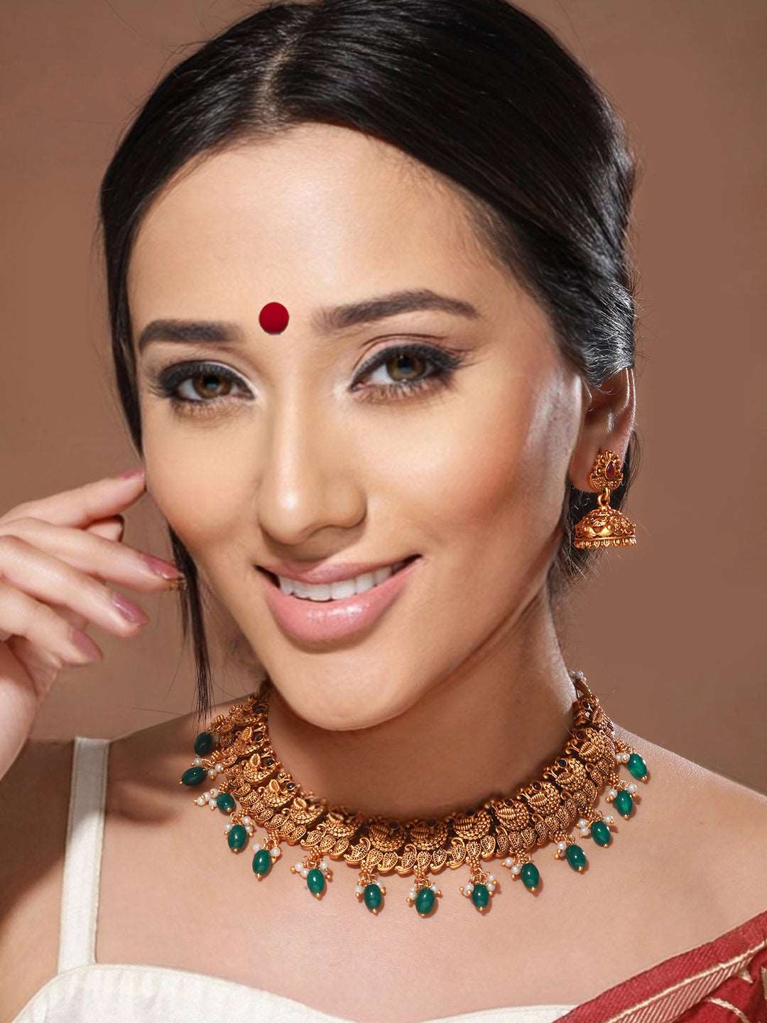 Gold Plated Green Stone Studded Peacock temple Jewellery Set, zaveri pearls, sale price rs, sale price, sale gold plated, sale gold, sale, rubans, ring, regular price, priyassi jewellery, kus