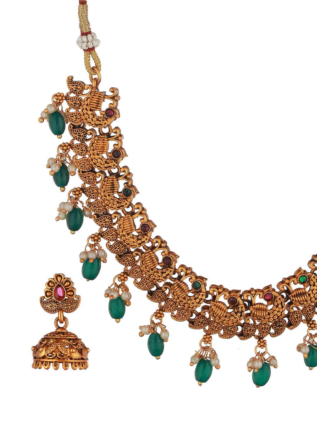 Gold Plated Green Stone Studded Peacock temple Jewellery Set, zaveri pearls, sale price rs, sale price, sale gold plated, sale gold, sale, rubans, ring, regular price, priyassi jewellery, kus