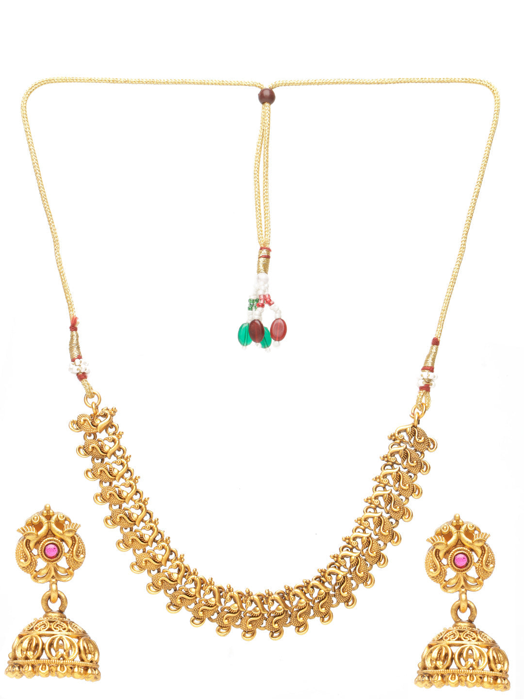GoldPlated Peacock Motif Temple Jewellery Set, zaveri pearls, sale price rs, sale price, sale gold plated, sale gold, sale, rubans, ring, regular price, priyassi jewellery, kushal's - Saraf R